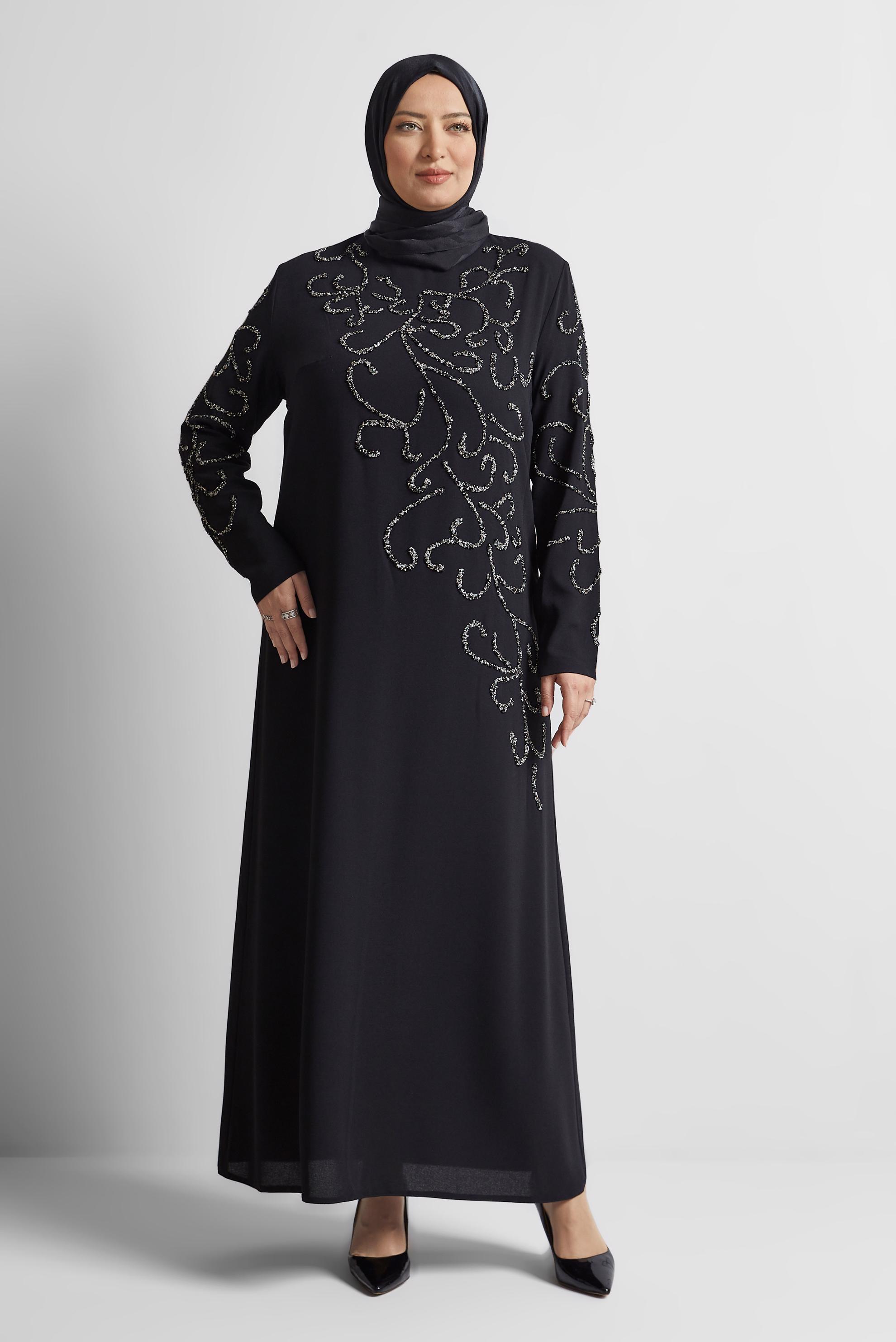 Tesettür giyim SİYAH TAŞLI BÜYÜK BEDEN ELBİSE 20703