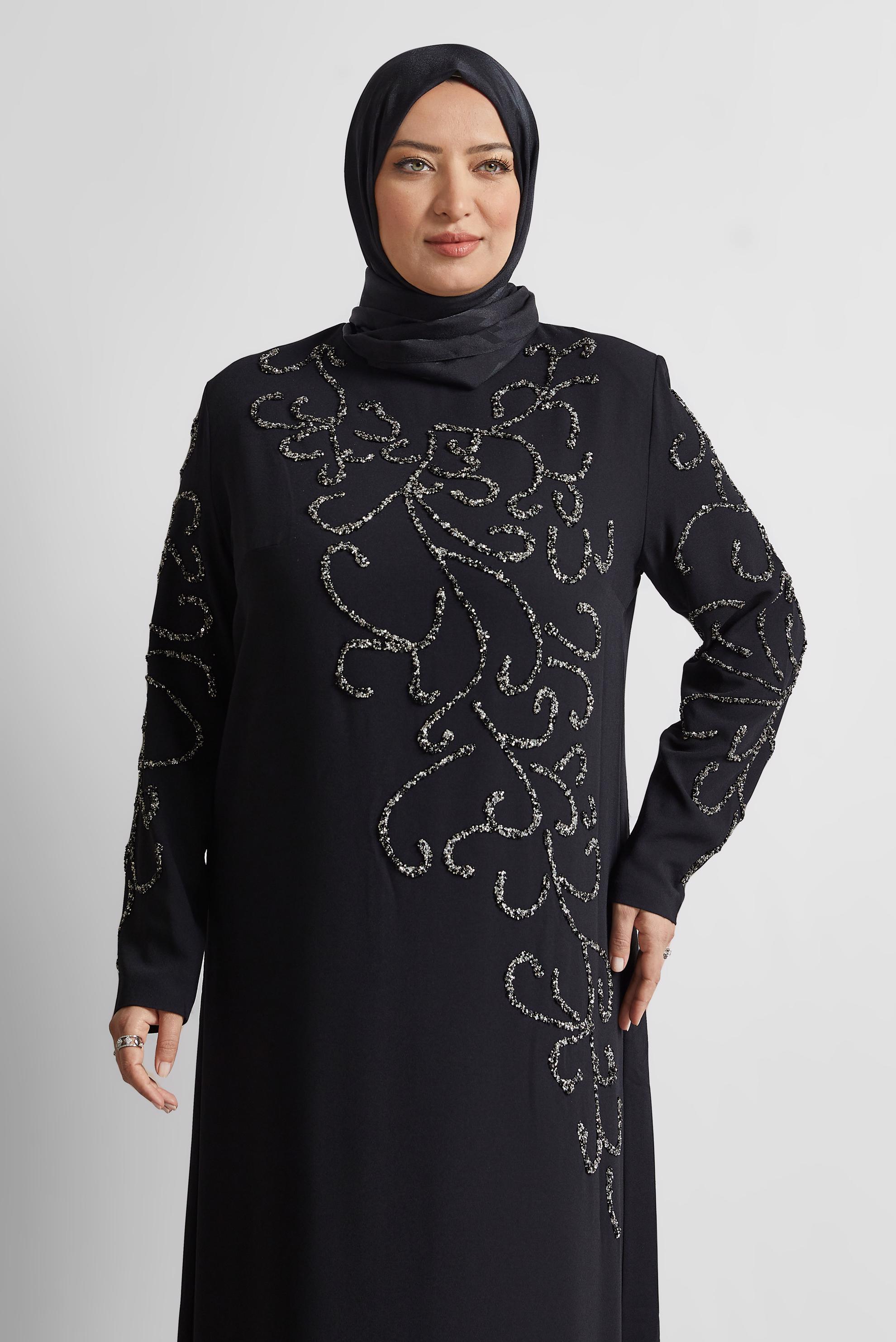 Tesettür giyim SİYAH TAŞLI BÜYÜK BEDEN ELBİSE 20703