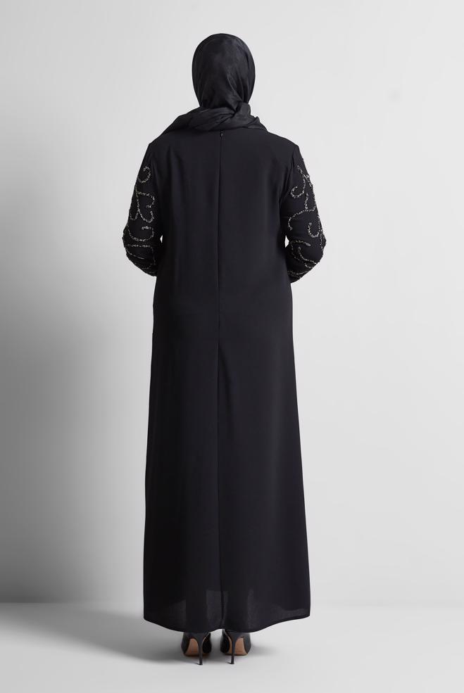 Tesettür giyim SİYAH TAŞLI BÜYÜK BEDEN ELBİSE 20703 - ALVİNA