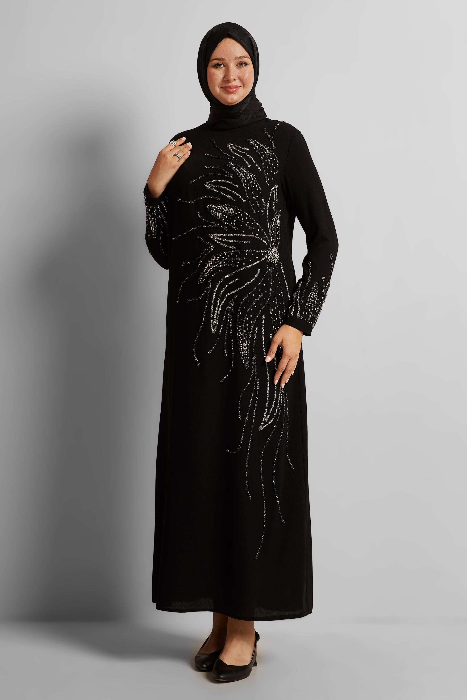 Hijab clothing BLACK EMBROIDERED DRESS 20704