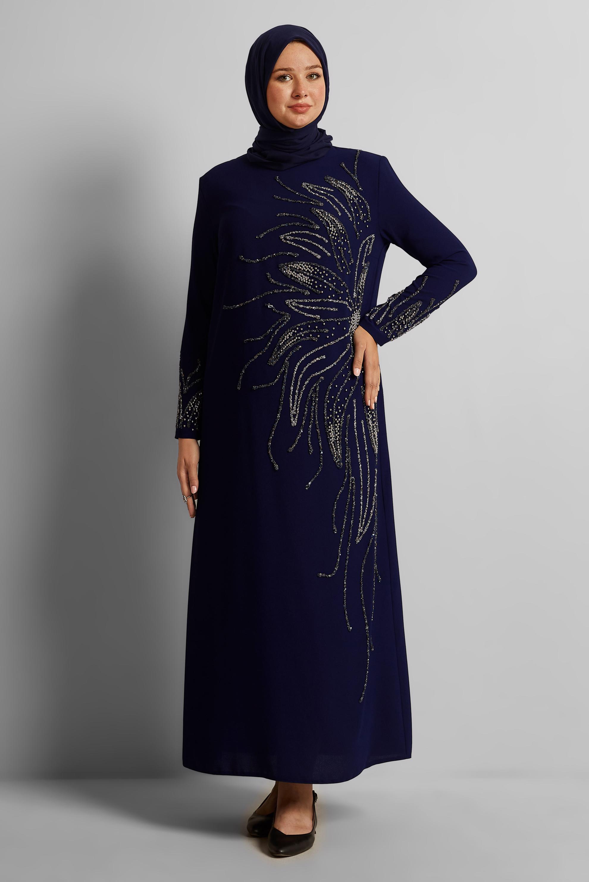 Hijab clothing NAVY BLUE EMBROIDERED DRESS 20704