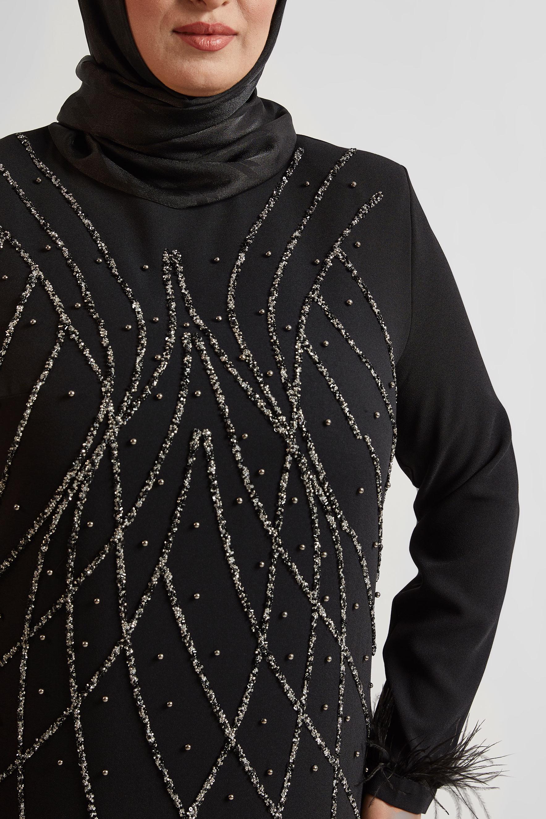 Vêtements hijab NOIR ROBE AVEC DÉTAILS DE PIERRES PRÉCIEUSES 20705