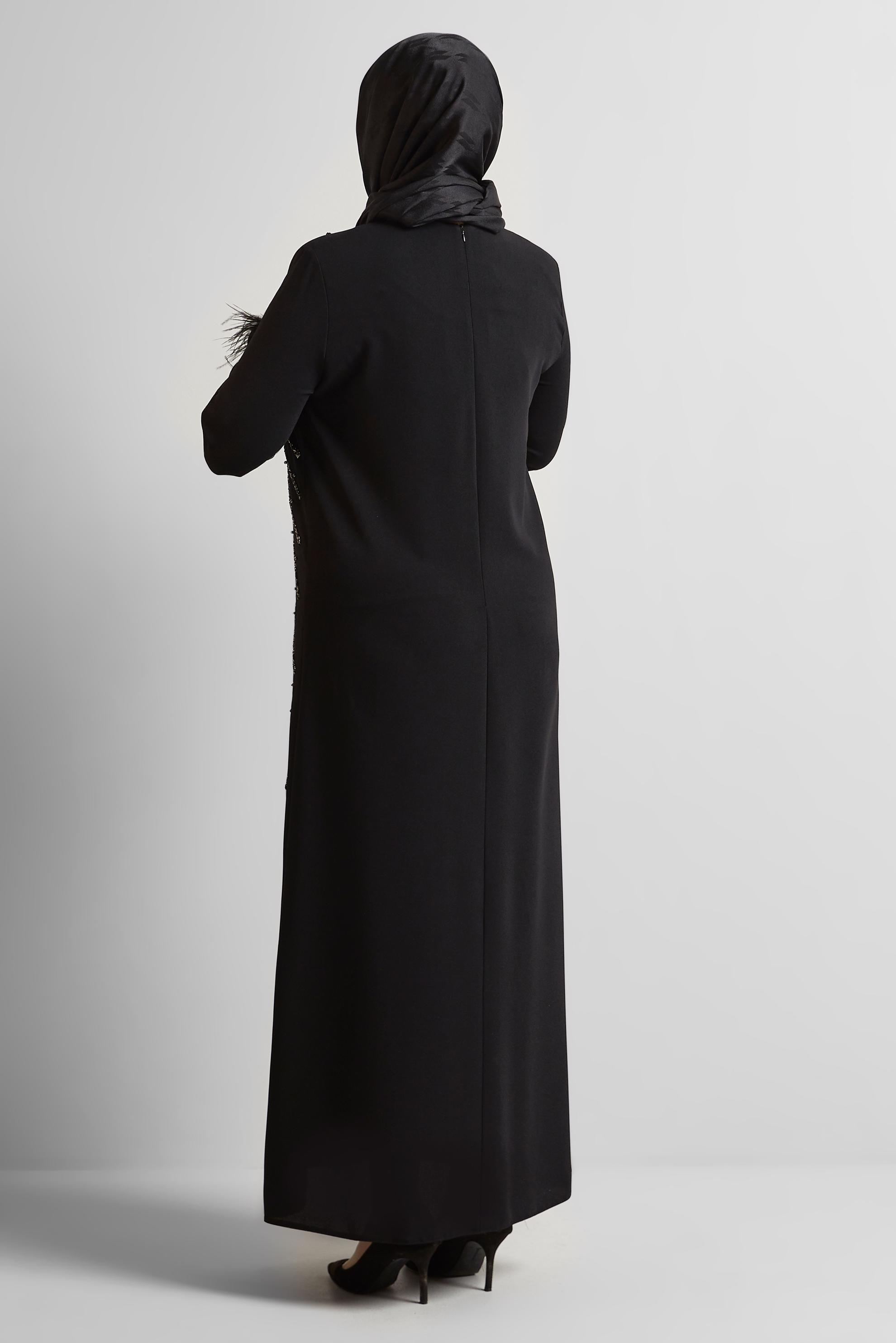 Vêtements hijab NOIR ROBE AVEC DÉTAILS DE PIERRES PRÉCIEUSES 20705