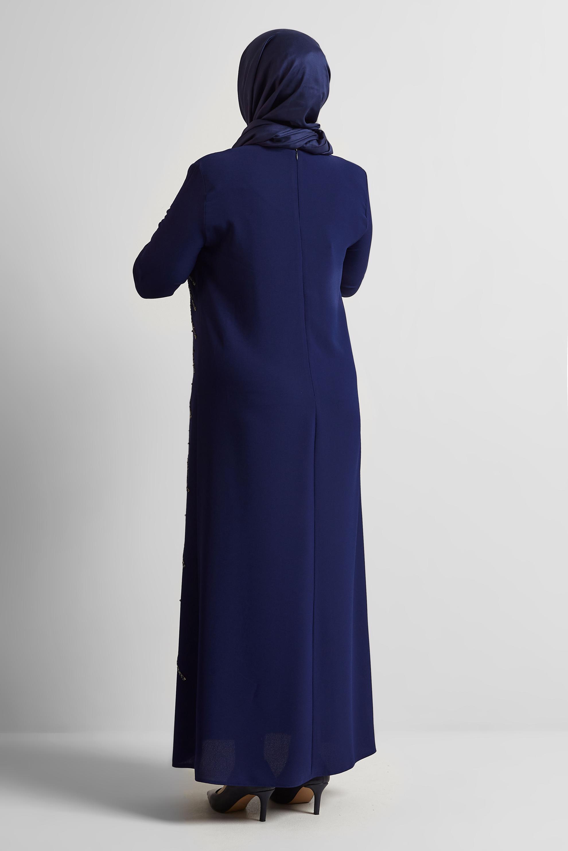 Vêtements hijab BLEU MARINE ROBE AVEC DÉTAILS DE PIERRES PRÉCIEUSES 20705