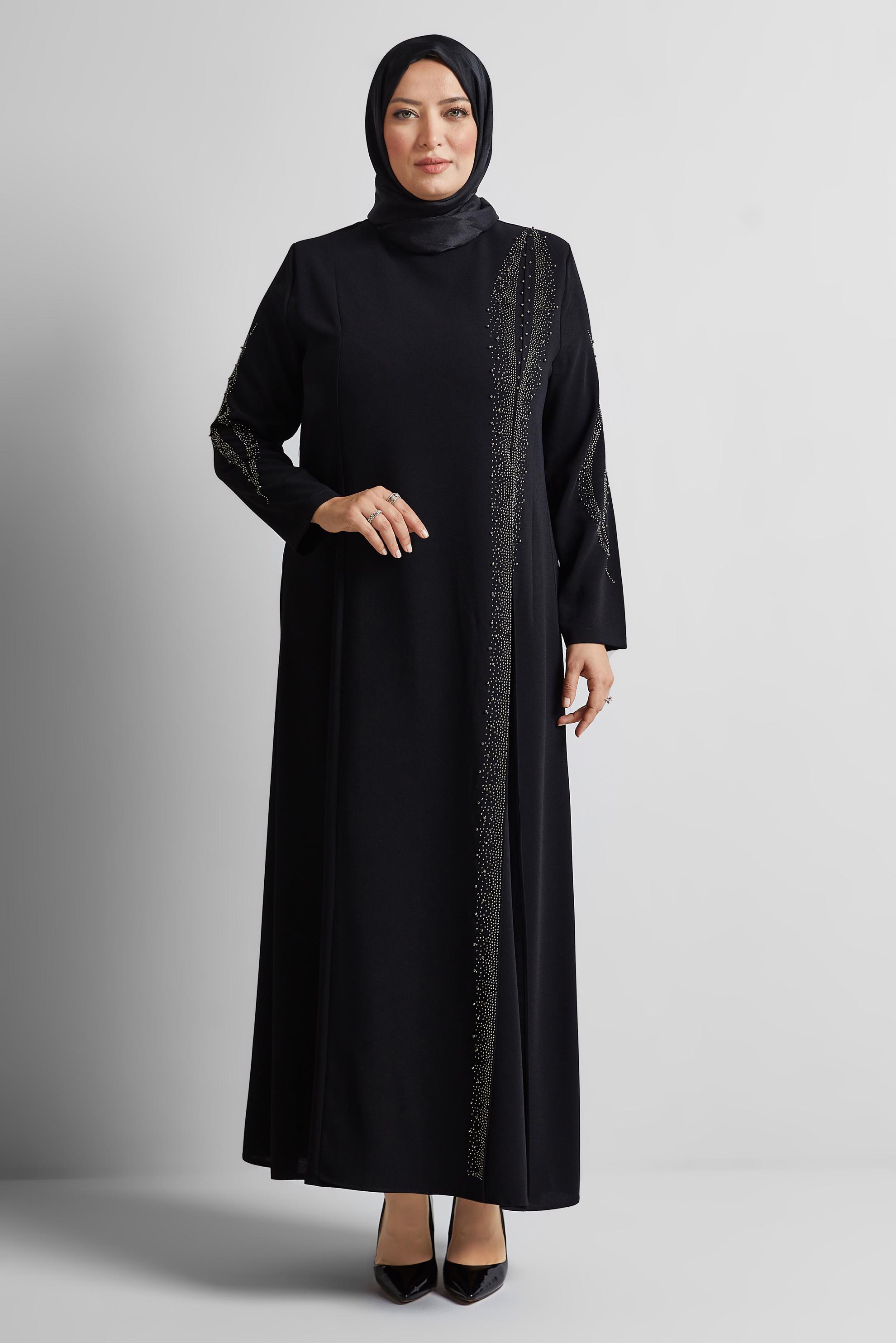Tesettür giyim SİYAH TAŞ DETAYLI BÜYÜK BEDEN ELBİSE 20718