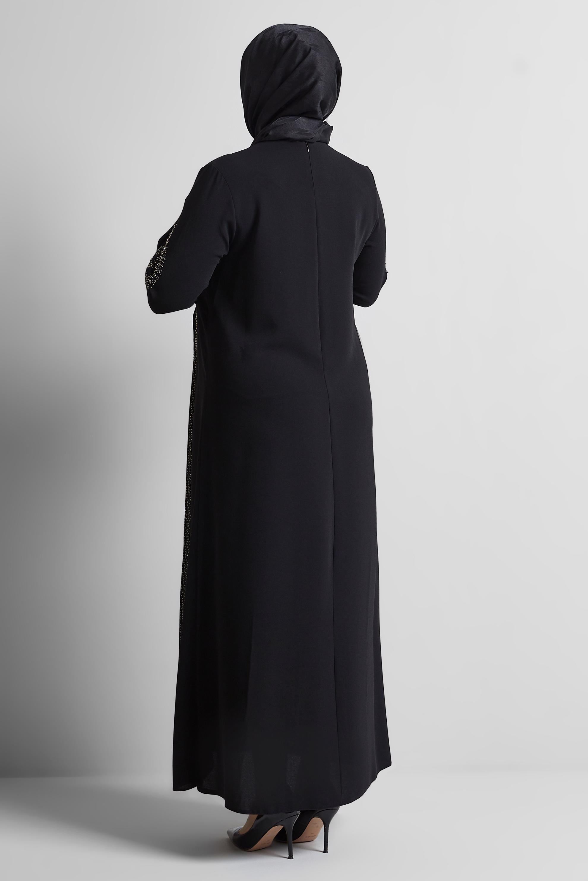 Tesettür giyim SİYAH TAŞ DETAYLI BÜYÜK BEDEN ELBİSE 20718