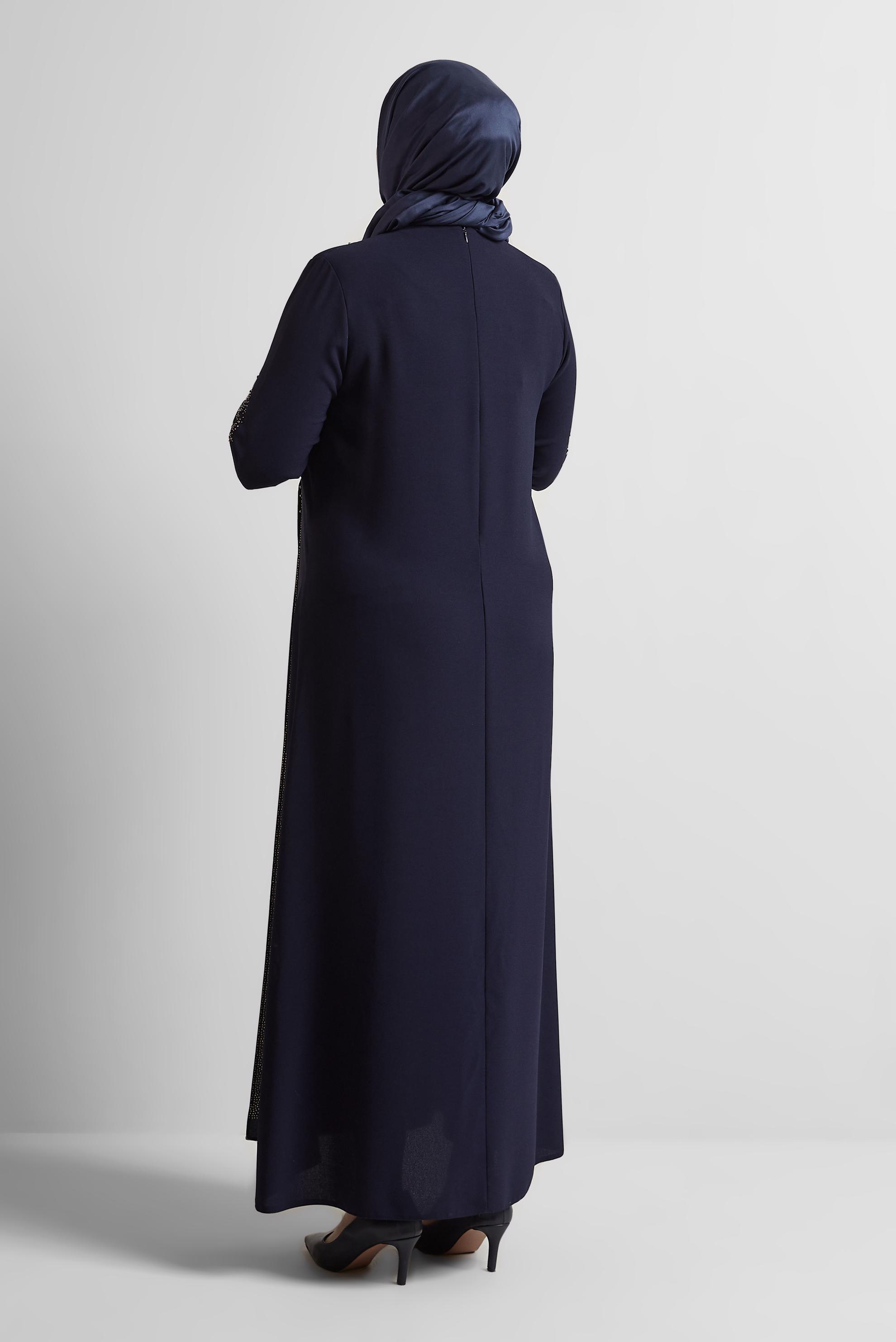 Tesettür giyim LACİVERT TAŞ DETAYLI BÜYÜK BEDEN ELBİSE 20718