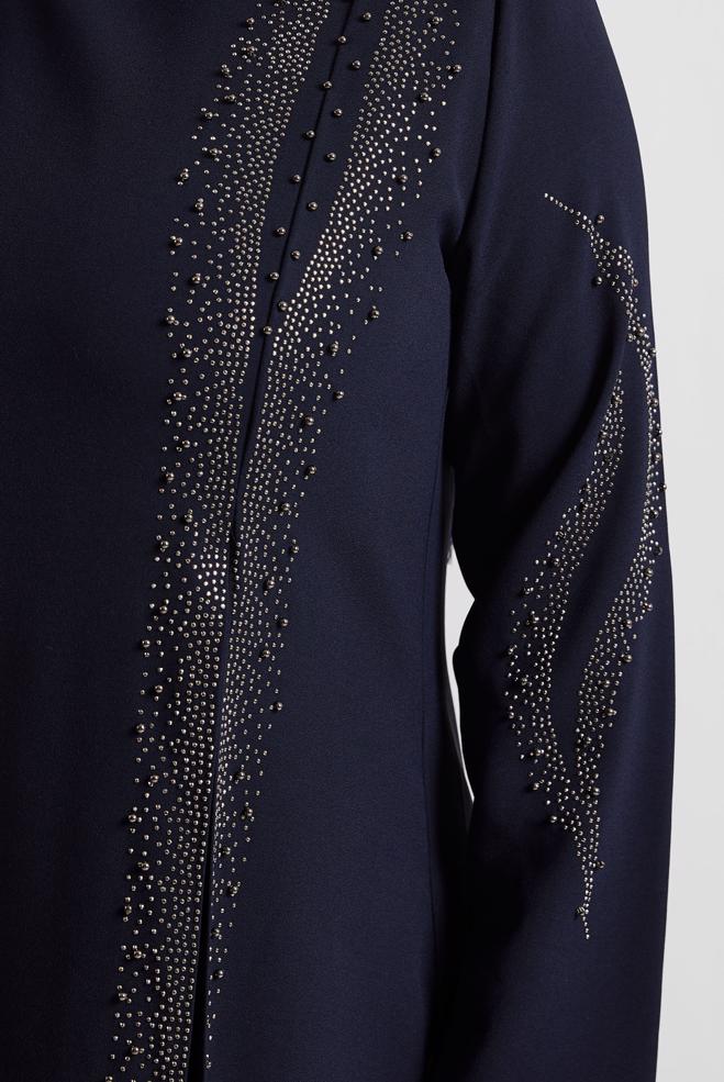 Tesettür giyim LACİVERT TAŞ DETAYLI BÜYÜK BEDEN ELBİSE 20718 - ALVİNA