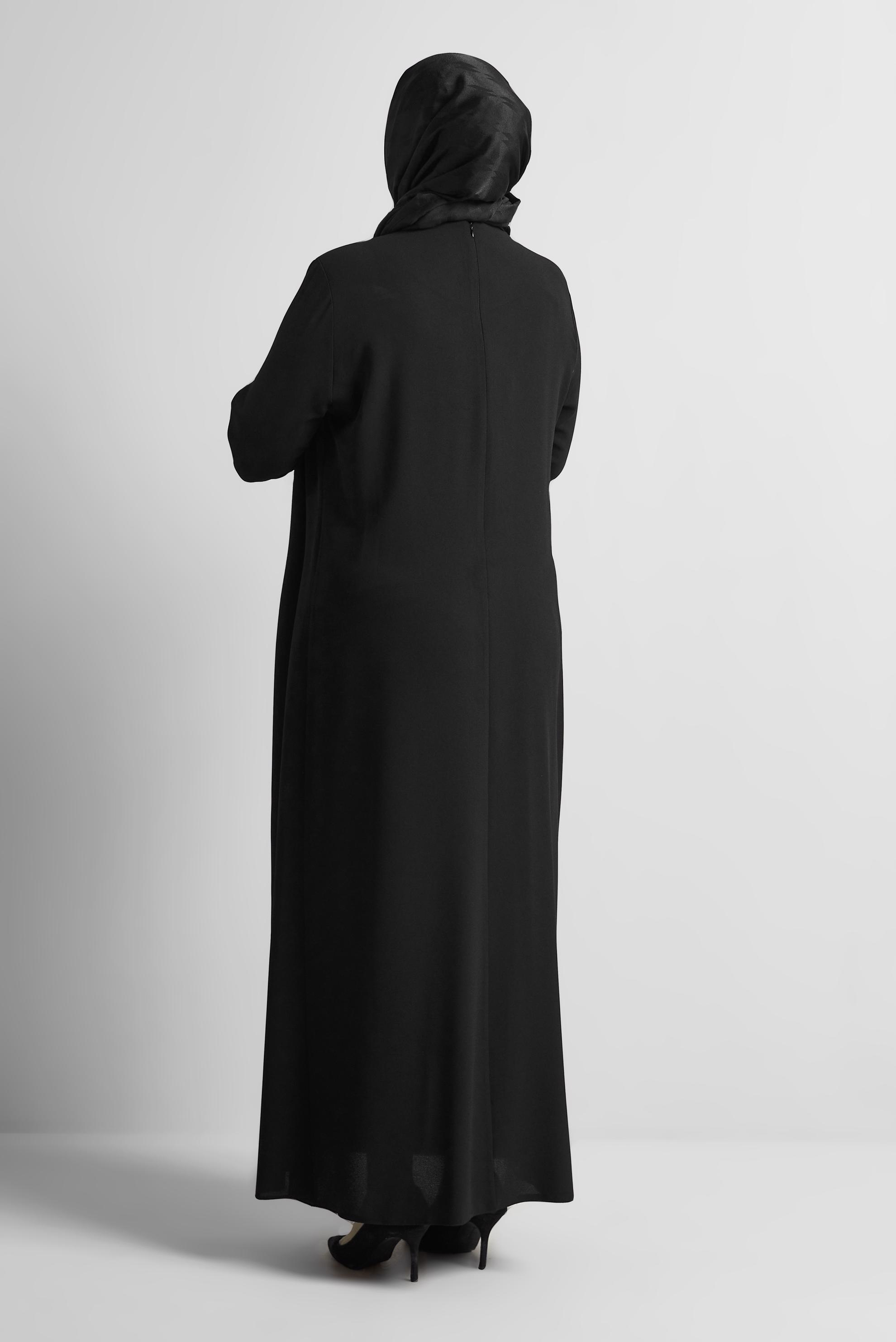 Vêtements hijab NOIR ROBE BRODÉE DE PIERRES PRÉCIEUSES 20719