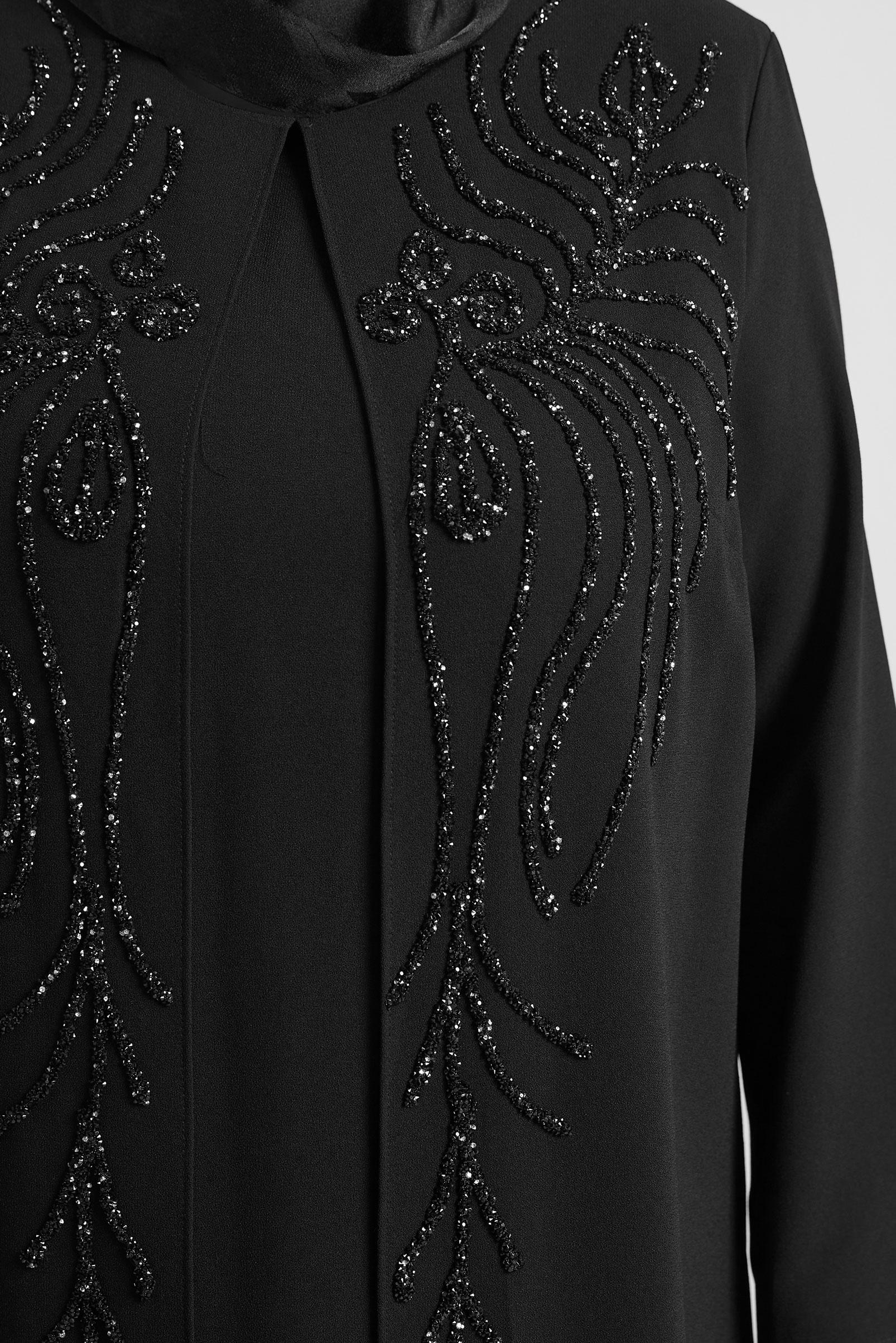 Vêtements hijab NOIR ROBE BRODÉE DE PIERRES PRÉCIEUSES 20719