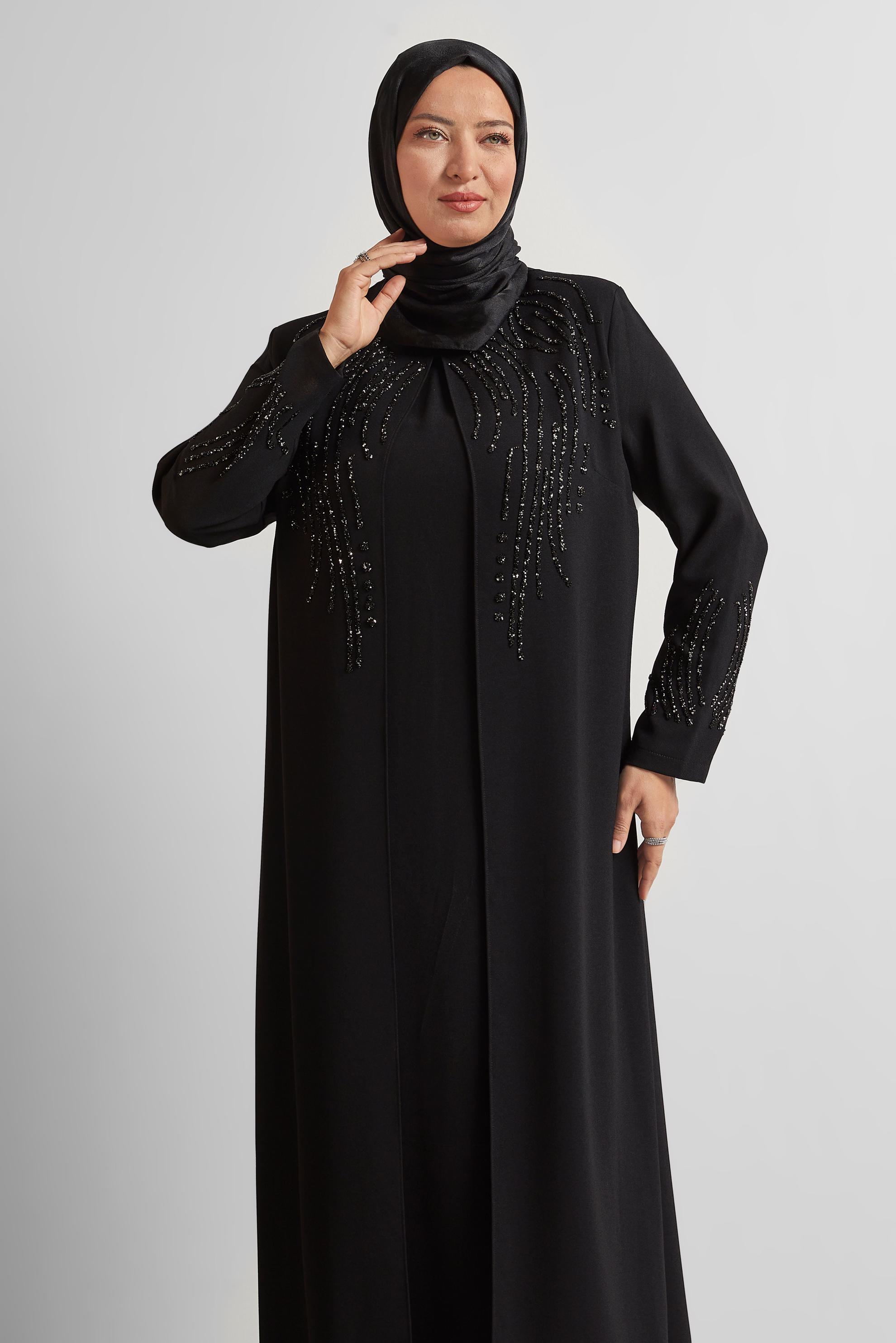 Vêtements hijab NOIR ROBE AVEC DÉTAIL DE BIJOUX 20720
