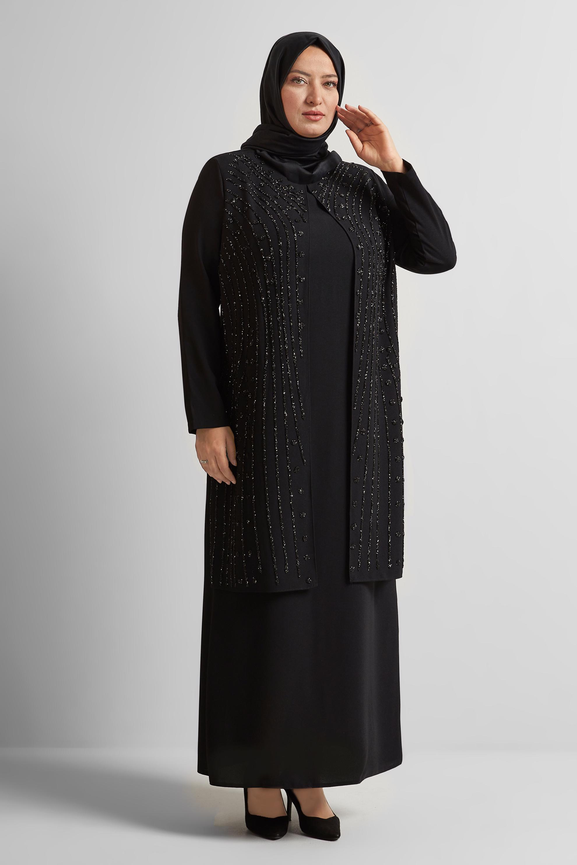 Vêtements hijab NOIR ROBE BRODÉE DE PIERRES PRÉCIEUSES 20721