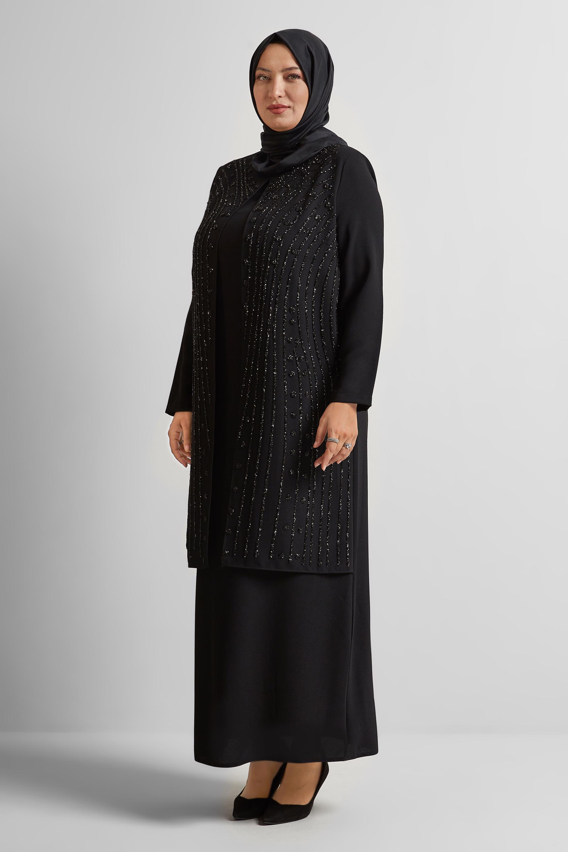 Vêtements hijab NOIR ROBE BRODÉE DE PIERRES PRÉCIEUSES 20721
