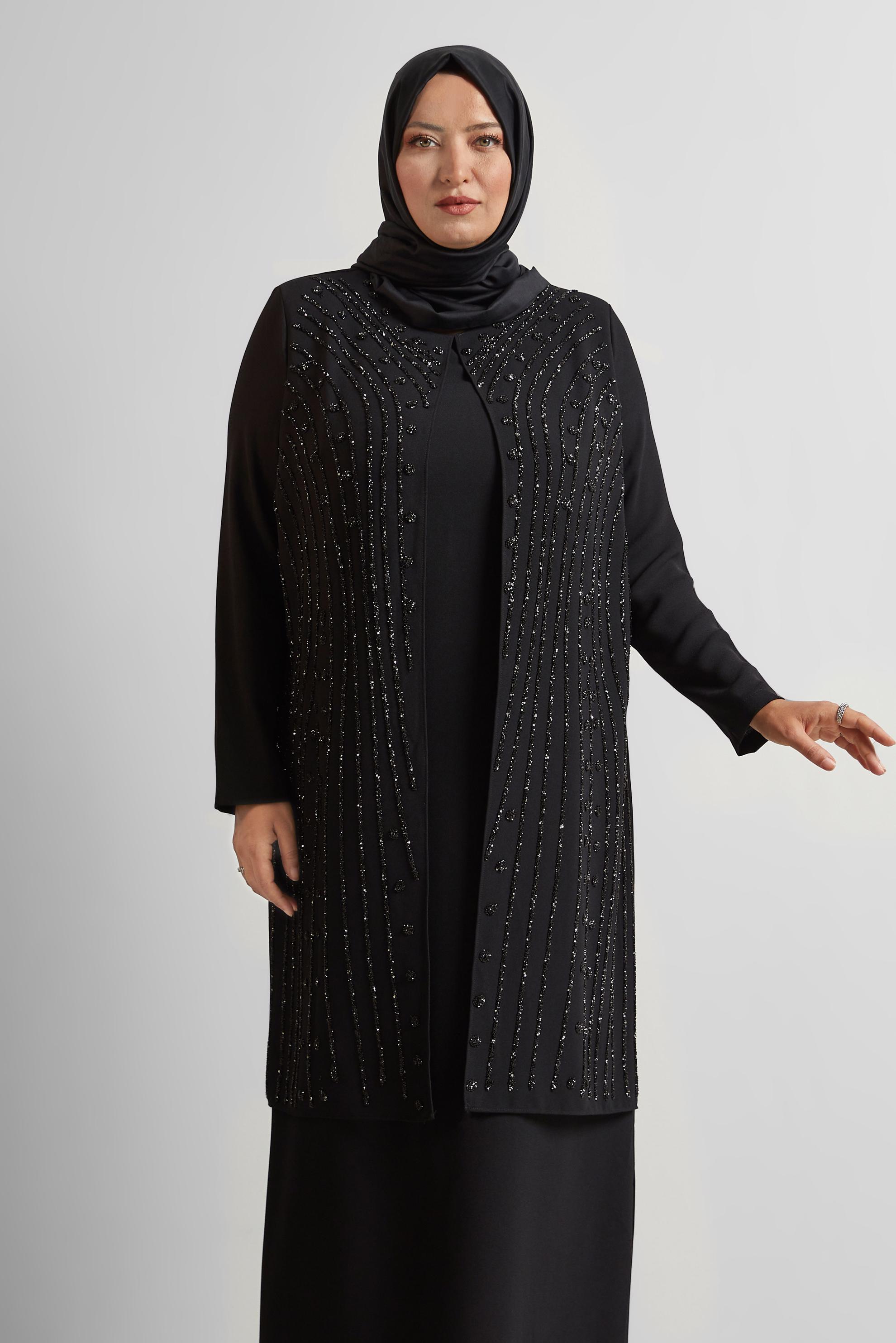 Vêtements hijab NOIR ROBE BRODÉE DE PIERRES PRÉCIEUSES 20721