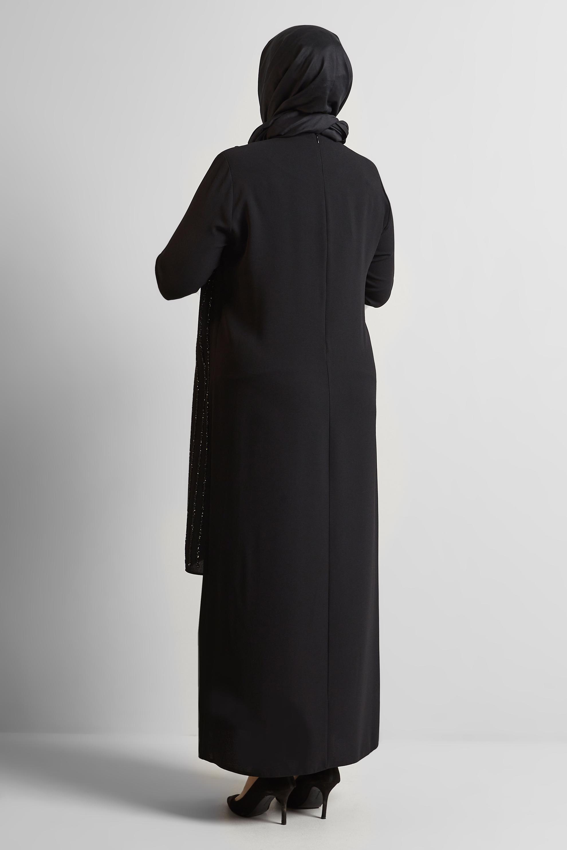 Vêtements hijab NOIR ROBE BRODÉE DE PIERRES PRÉCIEUSES 20721