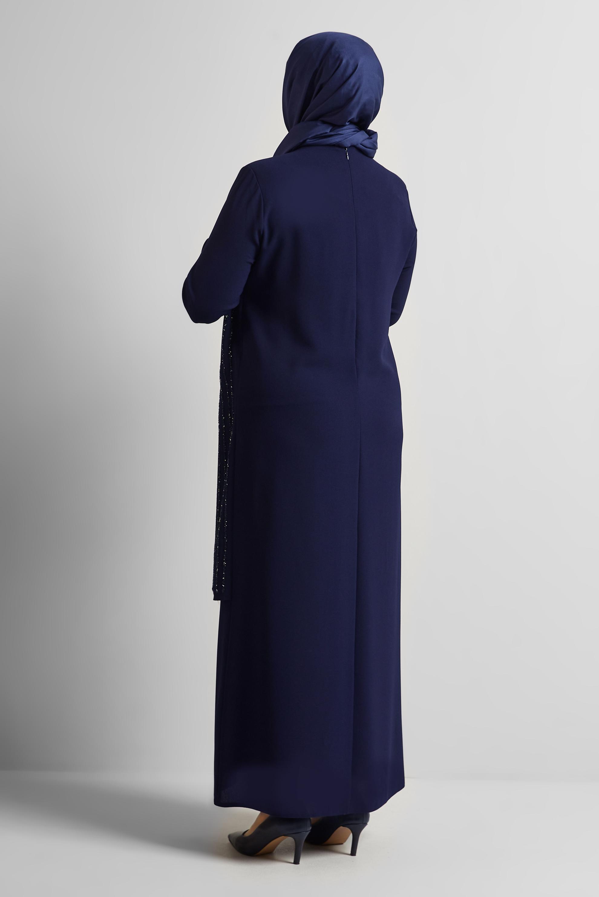 Tesettür giyim LACİVERT TAŞ BASKILI BÜYÜK BEDEN ELBİSE 20721