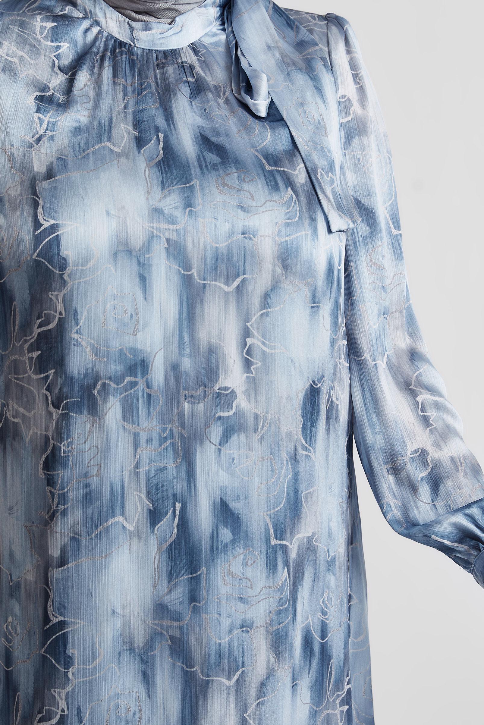 Tesettür giyim LACİVERT DESENLİ BÜYÜK BEDEN SATEN ELBİSE 20725