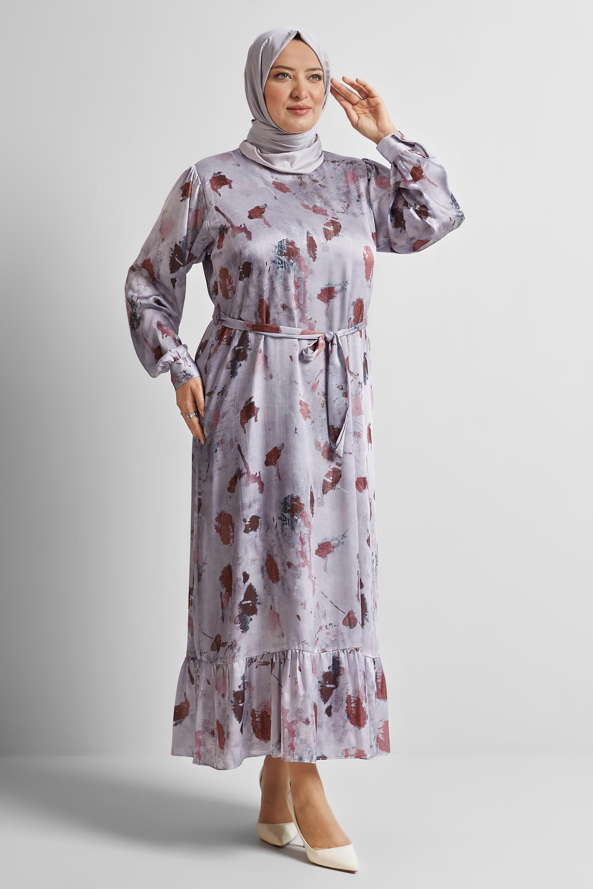 Vêtements hijab ROUGE BORDEAUX ROBE EN SATIN À MOTIFS 20727