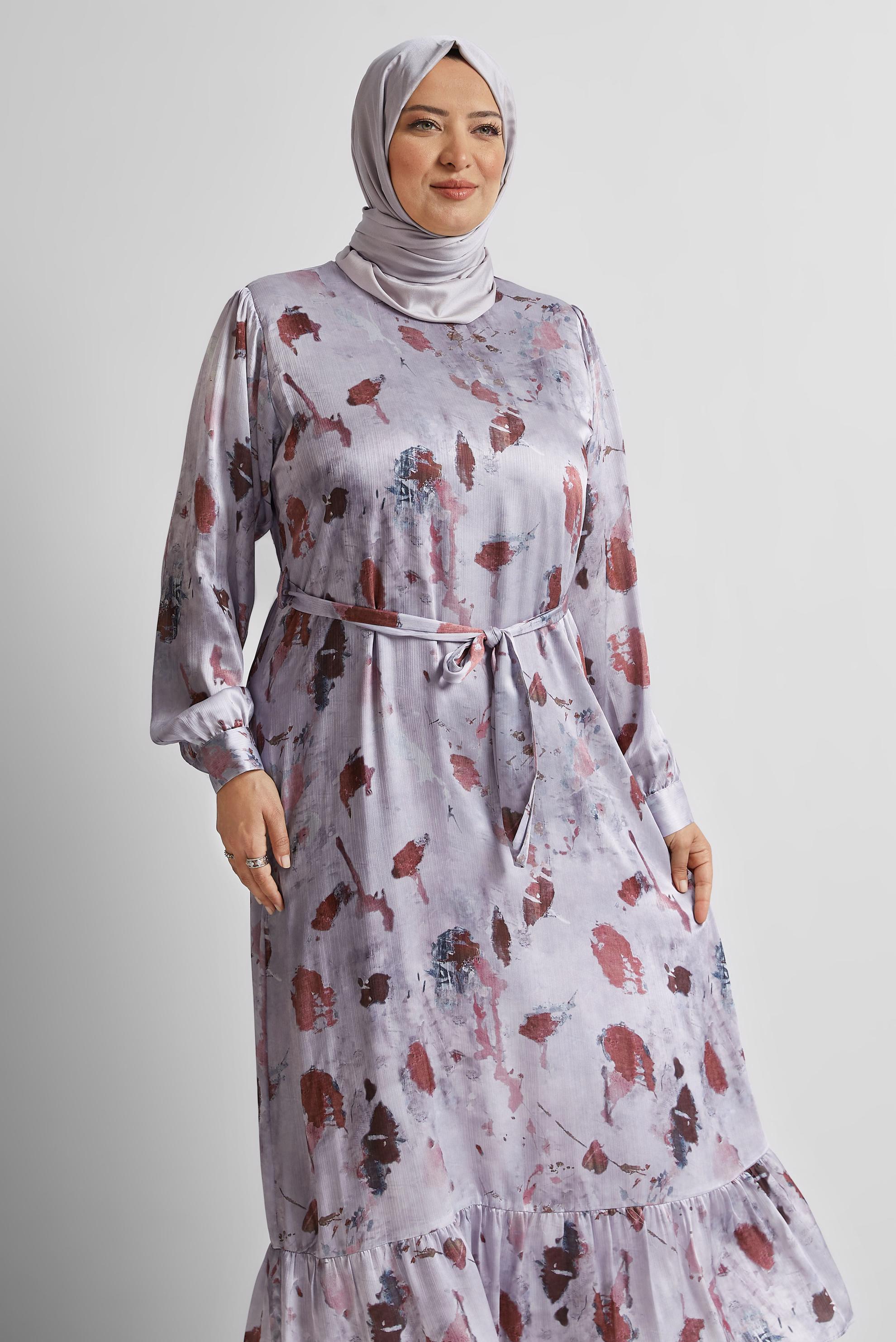 Vêtements hijab ROUGE BORDEAUX ROBE EN SATIN À MOTIFS 20727