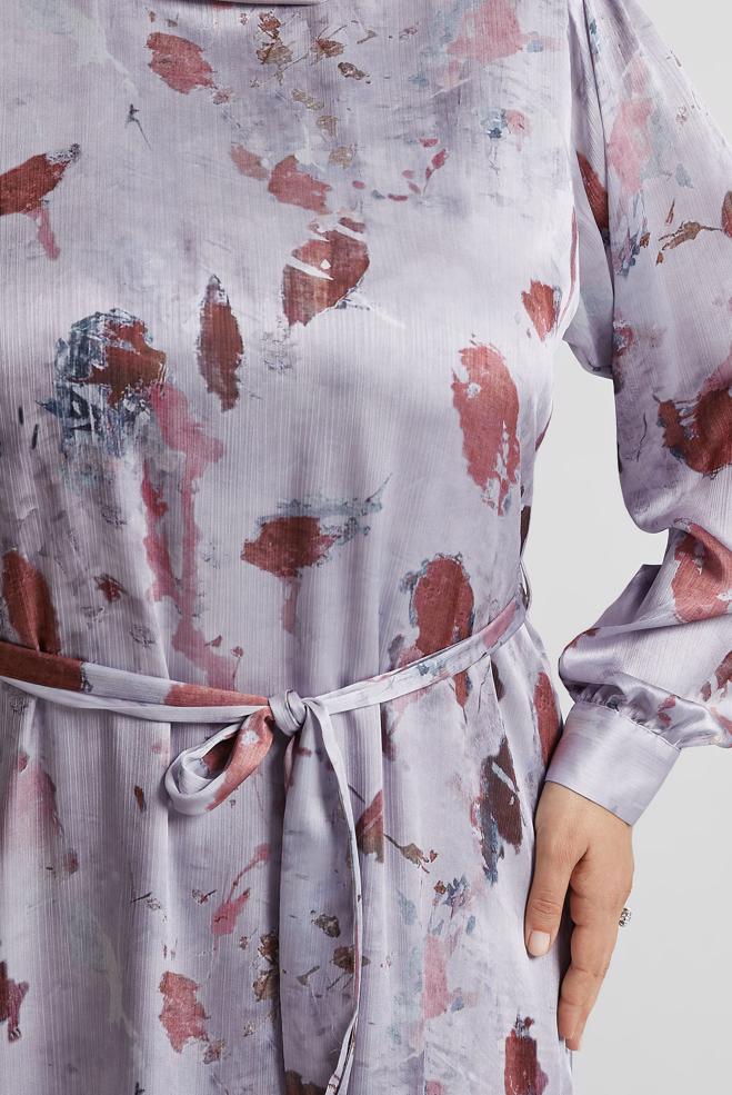 Tesettür giyim BORDO BÜYÜK BEDEN SATEN ELBİSE 20727 - ALVİNA