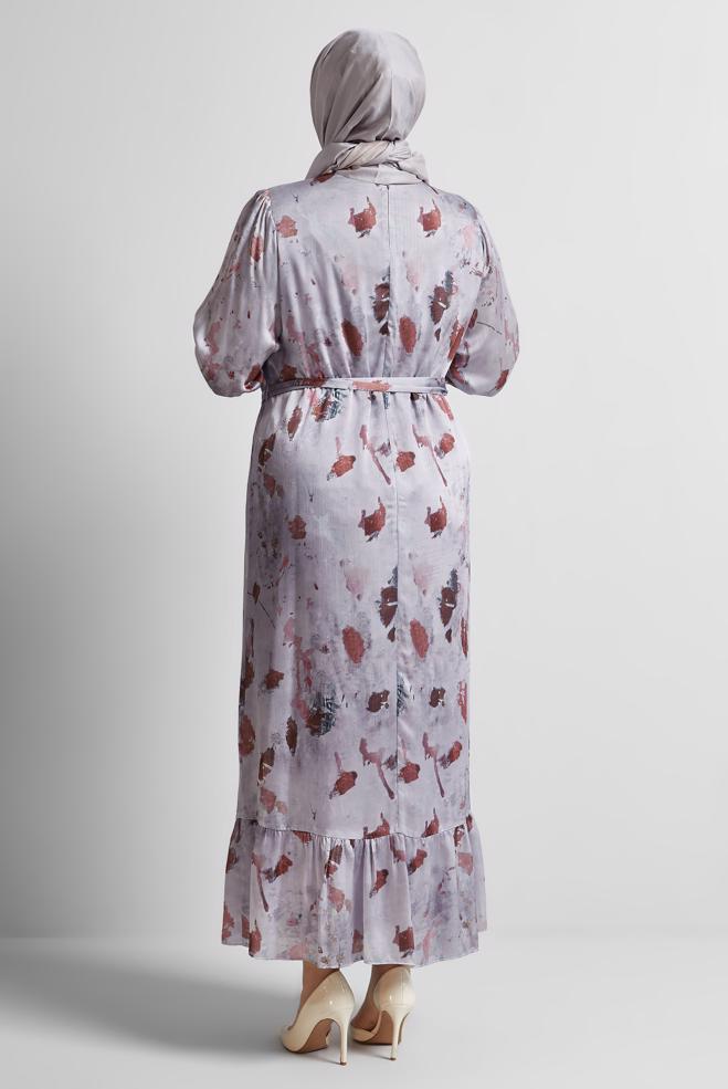 Tesettür giyim BORDO BÜYÜK BEDEN SATEN ELBİSE 20727 - ALVİNA