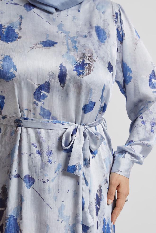 Tesettür giyim LACİVERT BÜYÜK BEDEN SATEN ELBİSE 20727 - ALVİNA