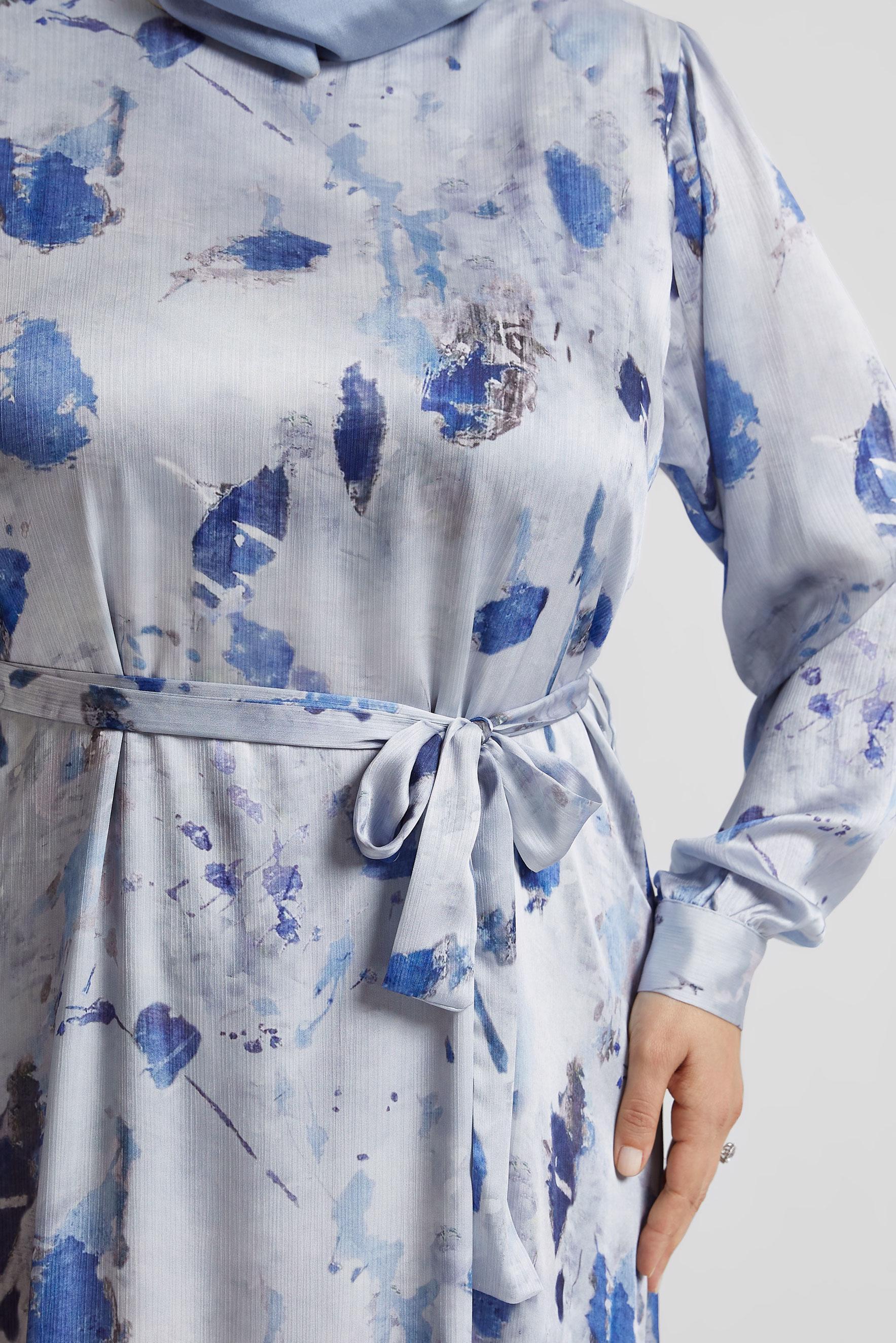 Vêtements hijab BLEU MARINE ROBE EN SATIN À MOTIFS 20727