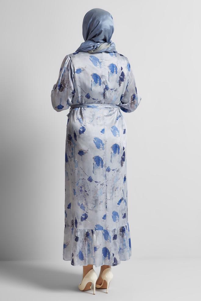 Tesettür giyim LACİVERT BÜYÜK BEDEN SATEN ELBİSE 20727 - ALVİNA