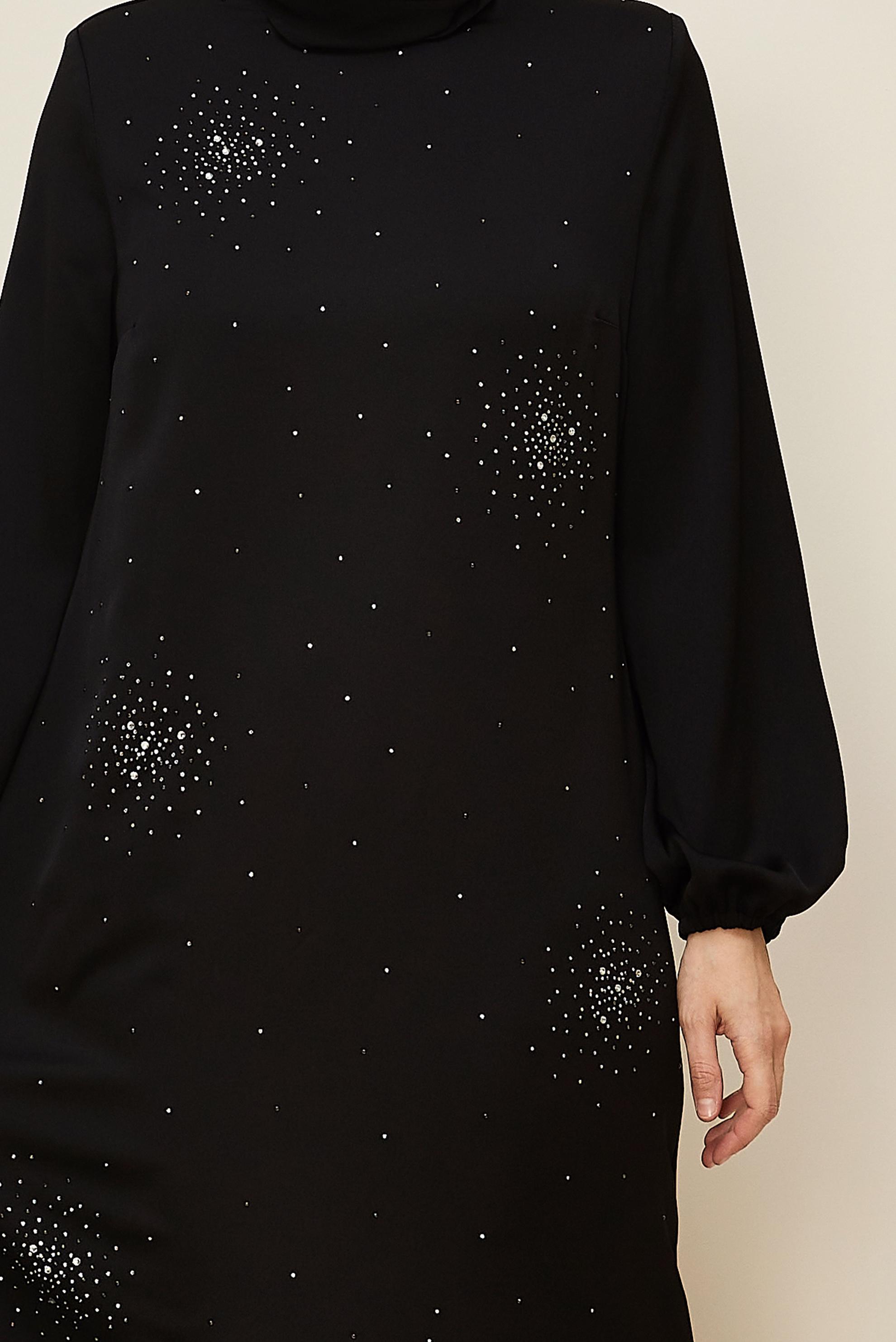 Tesettür giyim SİYAH BÜYÜK BEDEN SATEN ELBİSE 20785