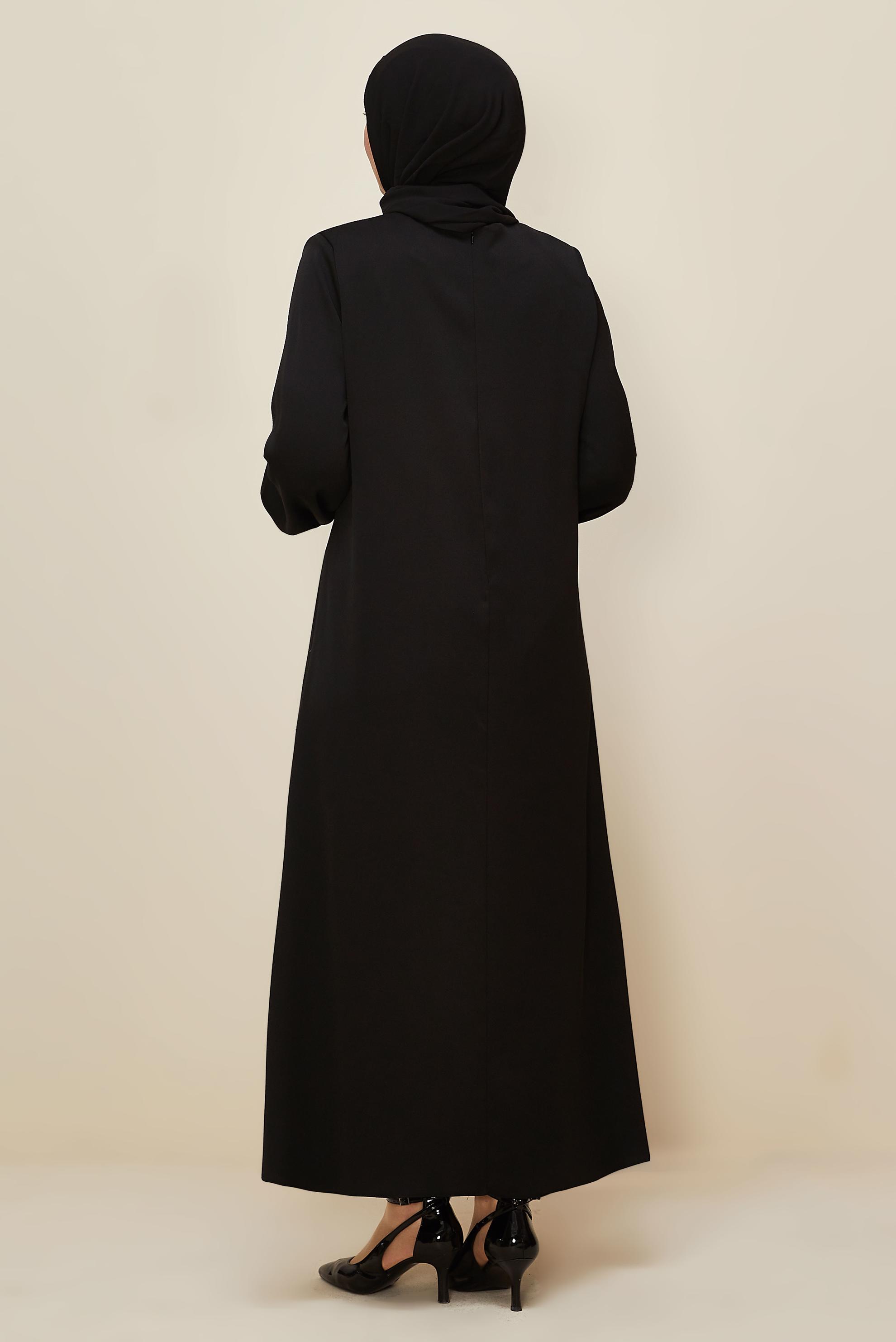 Tesettür giyim SİYAH BÜYÜK BEDEN SATEN ELBİSE 20785