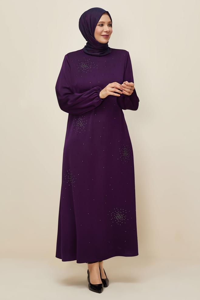 Vêtements hijab POURPRE ROBE EN SATIN GRANDE TAILLE 20785 - ALVİNA