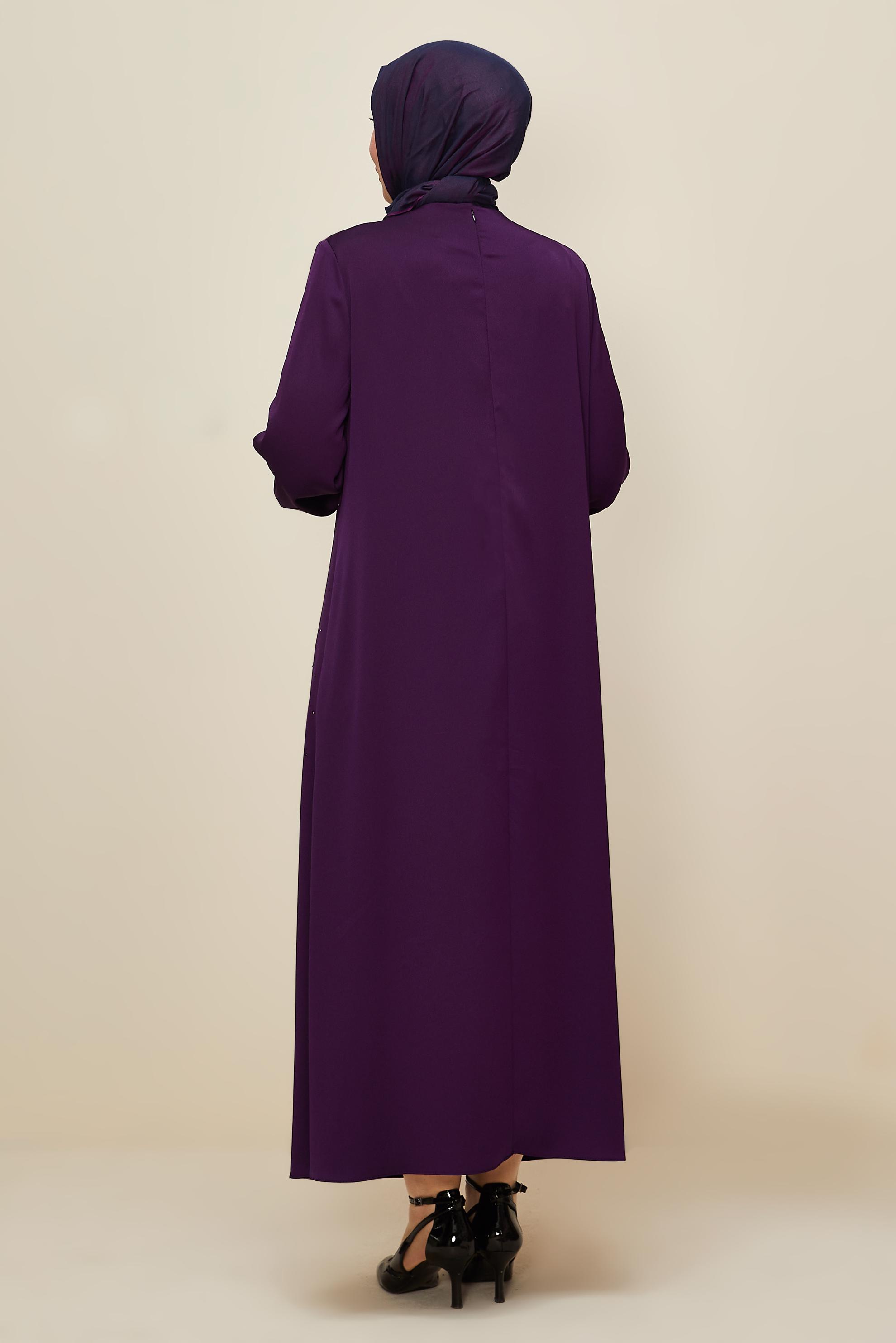 Tesettür giyim MOR BÜYÜK BEDEN SATEN ELBİSE 20785