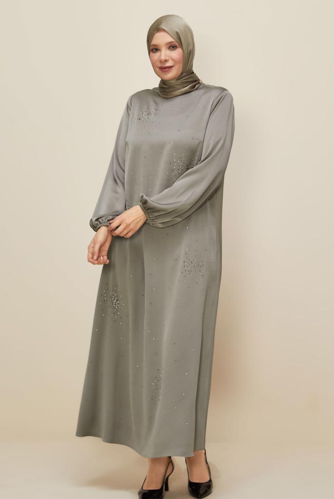 Vêtements hijab VISON ROBE EN SATIN GRANDE TAILLE 20785 - ALVİNA
