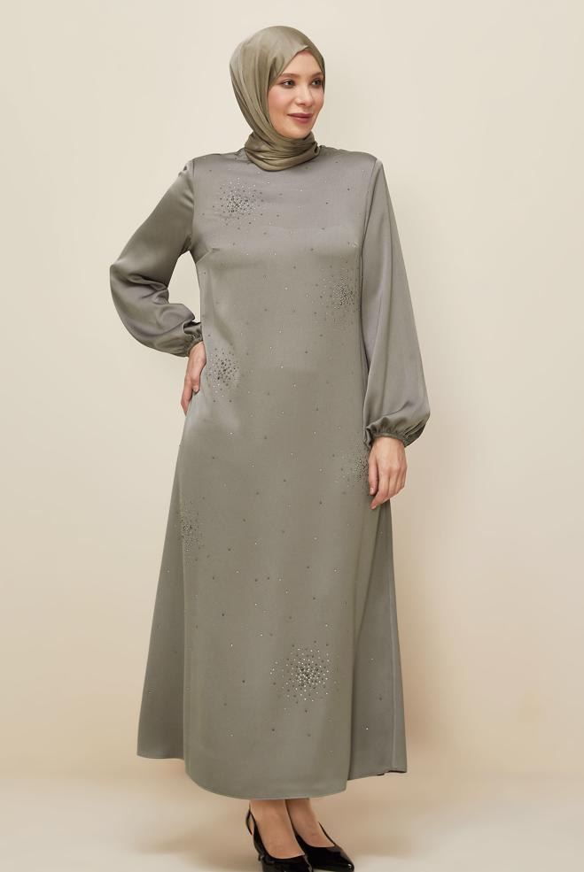Vêtements hijab VISON ROBE EN SATIN GRANDE TAILLE 20785 - ALVİNA