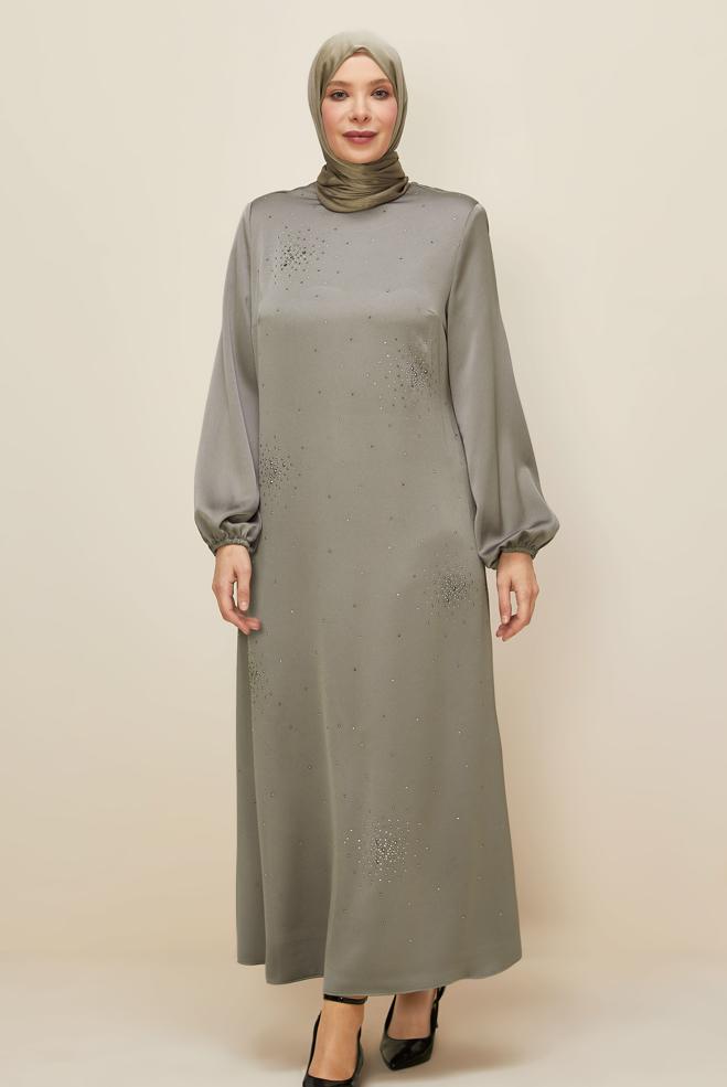 Vêtements hijab VISON ROBE EN SATIN GRANDE TAILLE 20785 - ALVİNA