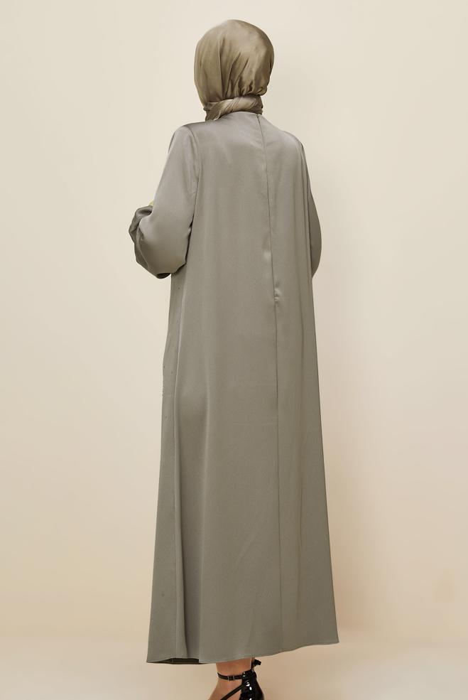 Vêtements hijab VISON ROBE EN SATIN GRANDE TAILLE 20785 - ALVİNA