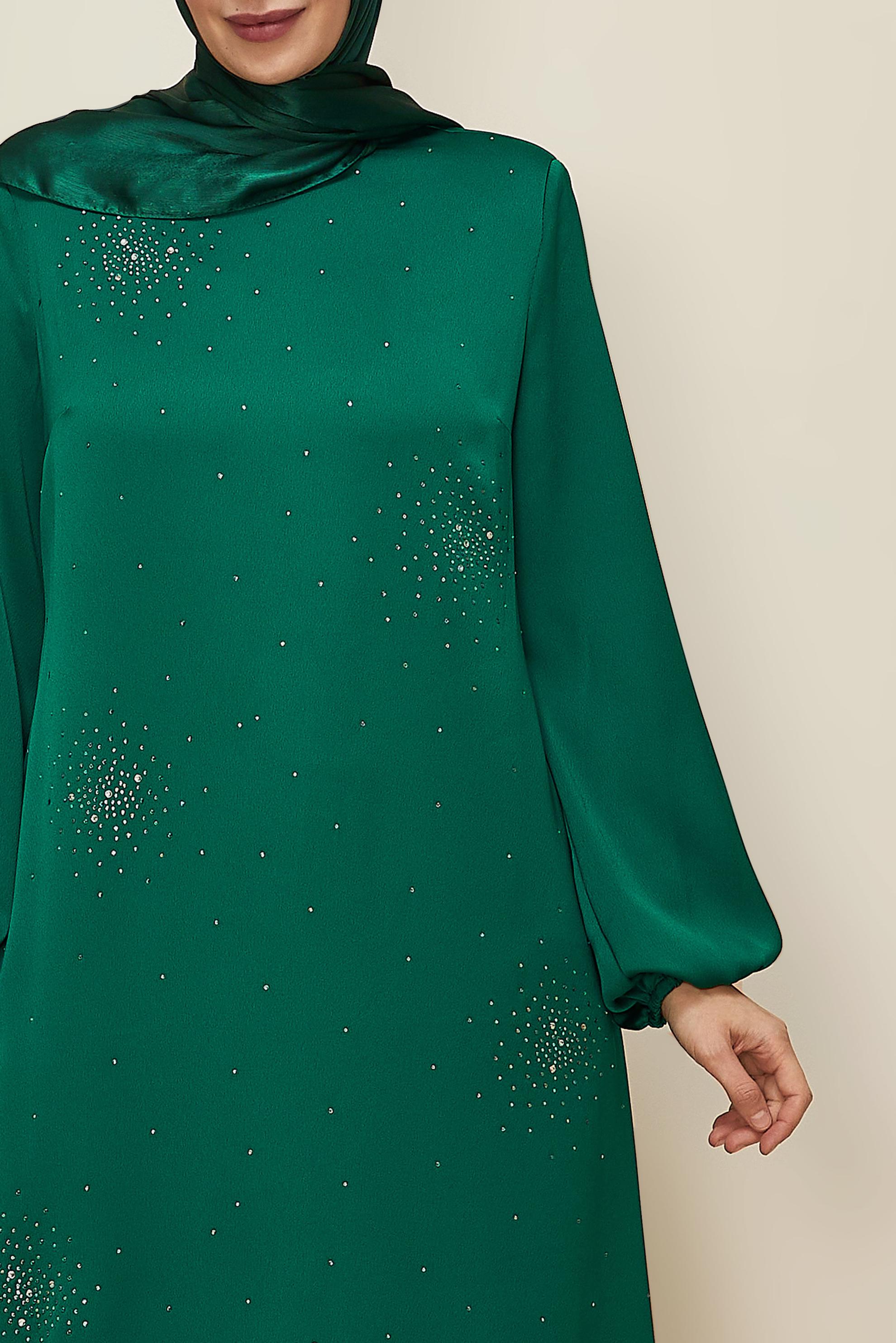 Vêtements hijab VERT ROBE EN SATIN GRANDE TAILLE 20785