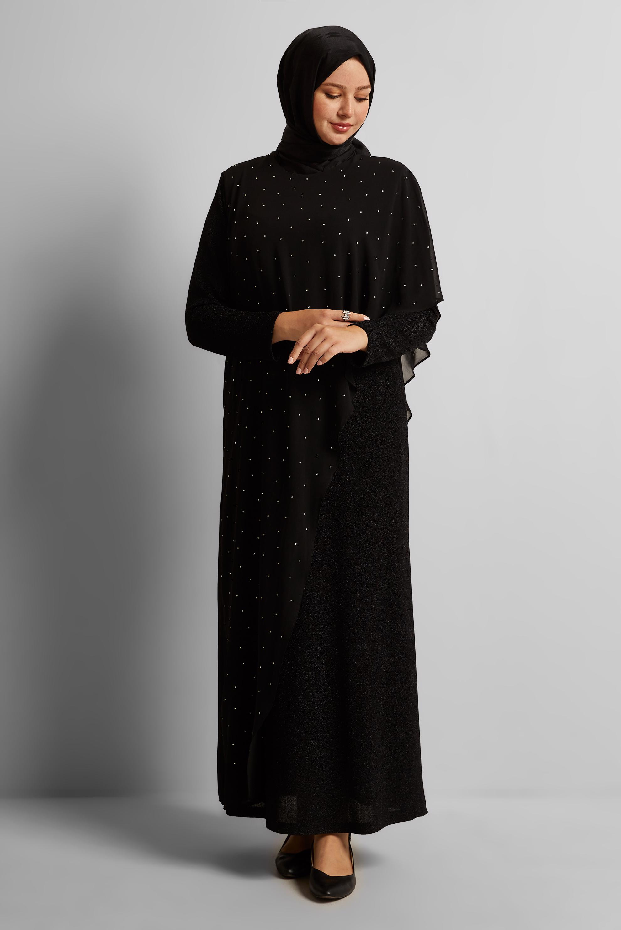 Hijab clothing BLACK CHIFFON DRESS WITH GEM 20789