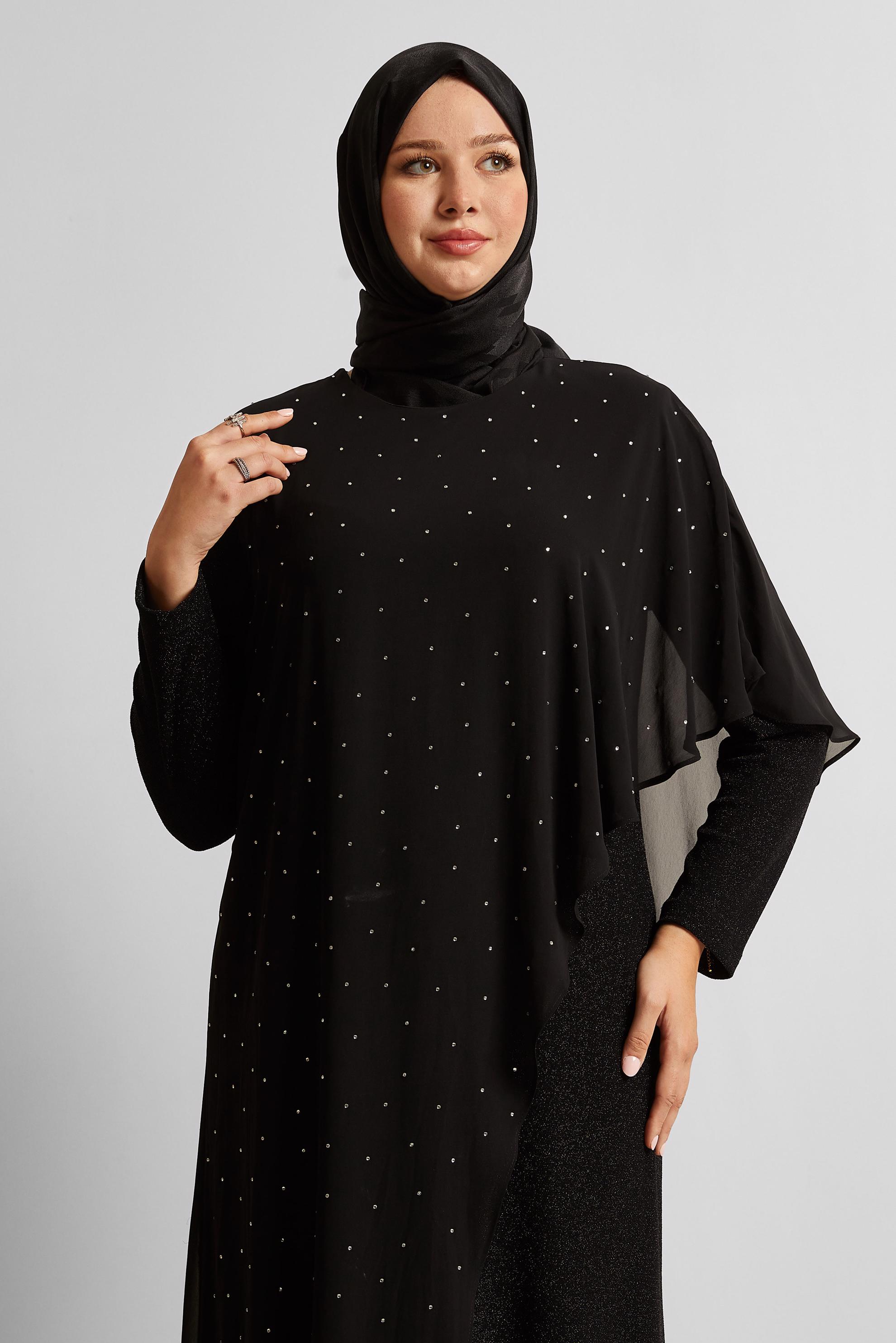 Hijab clothing BLACK CHIFFON DRESS WITH GEM 20789