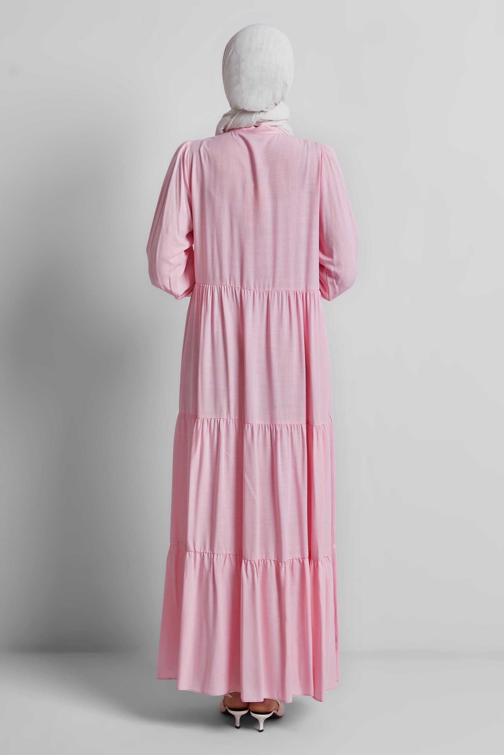 Tesettür giyim PEMBE NAKIŞ DETAYLI ELBİSE 44665