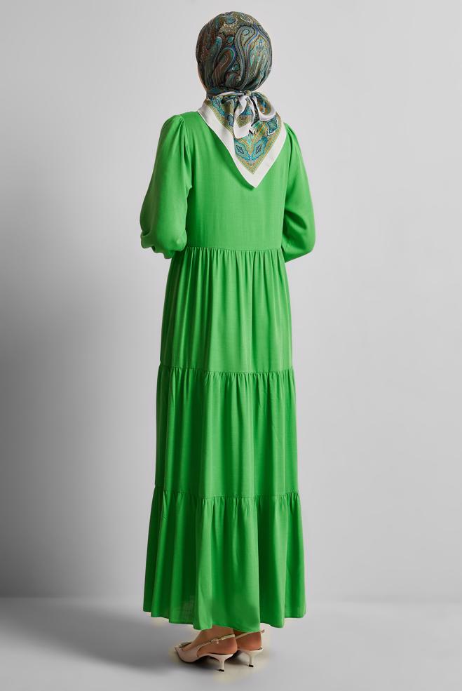 Vêtements hijab VERT ROBE AVEC DÉTAILS DE BRODERIE 44665 - ALVİNA