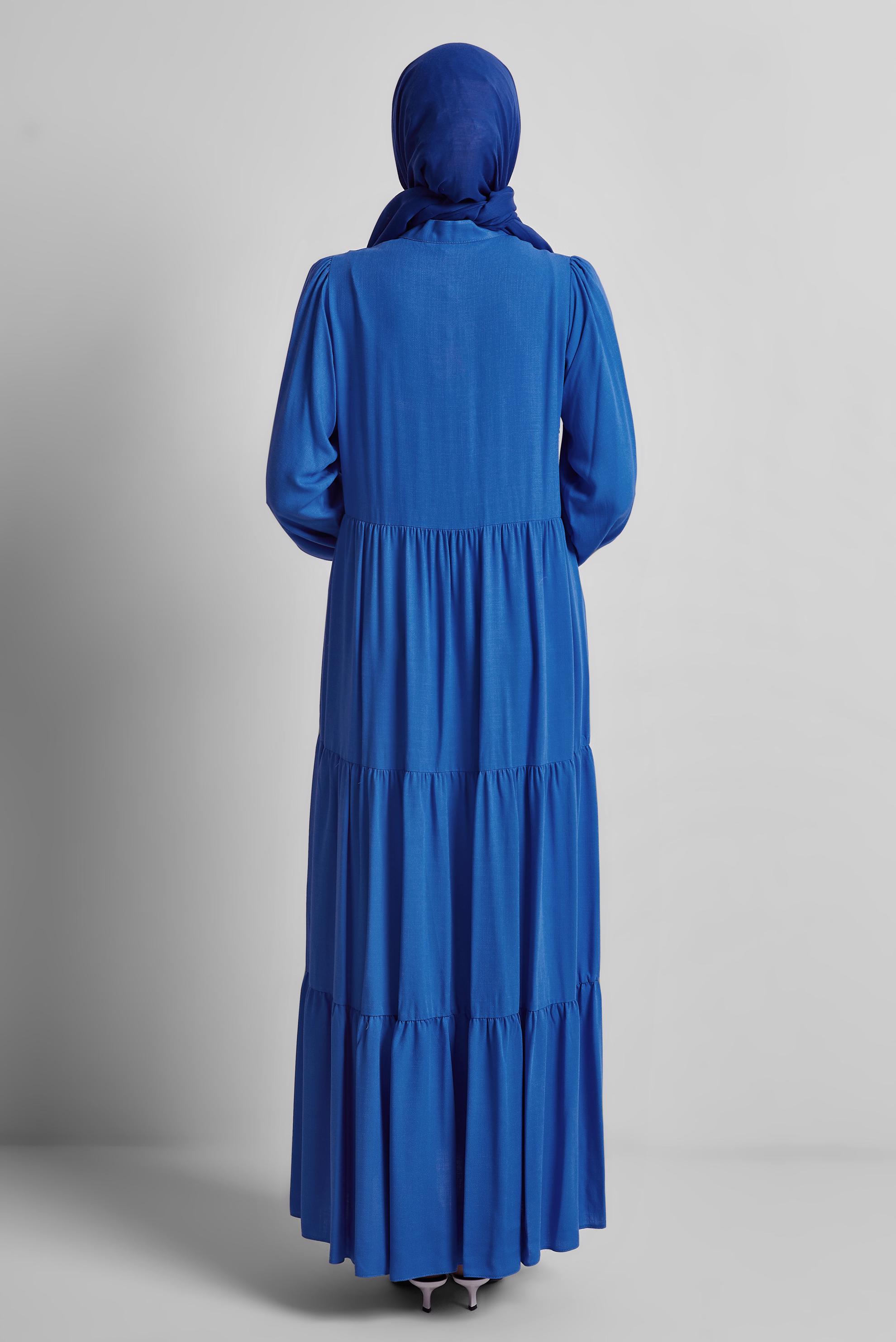 Tesettür giyim LACİVERT NAKIŞ DETAYLI ELBİSE 44665