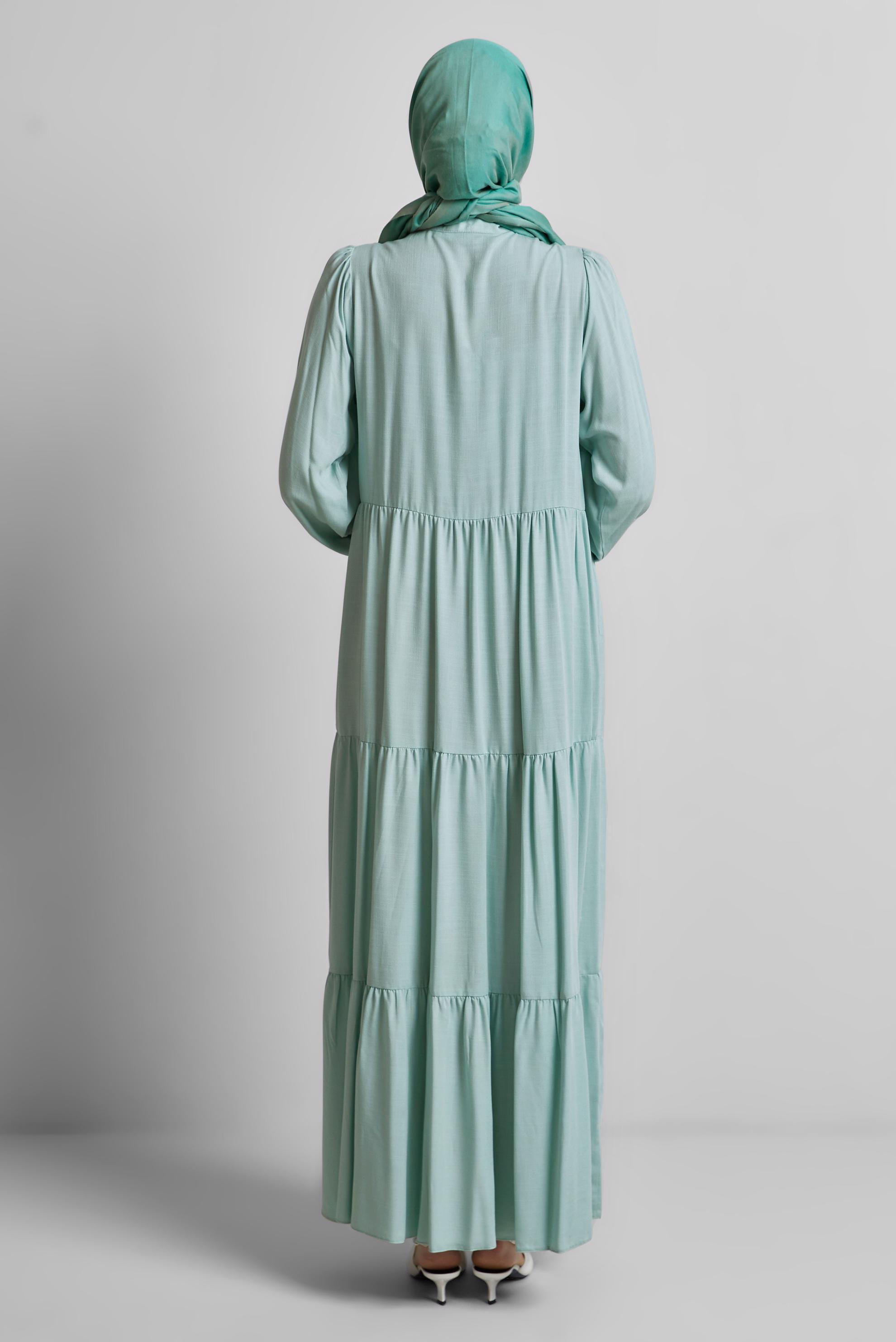 Tesettür giyim YEŞİL NAKIŞ DETAYLI ELBİSE 44665