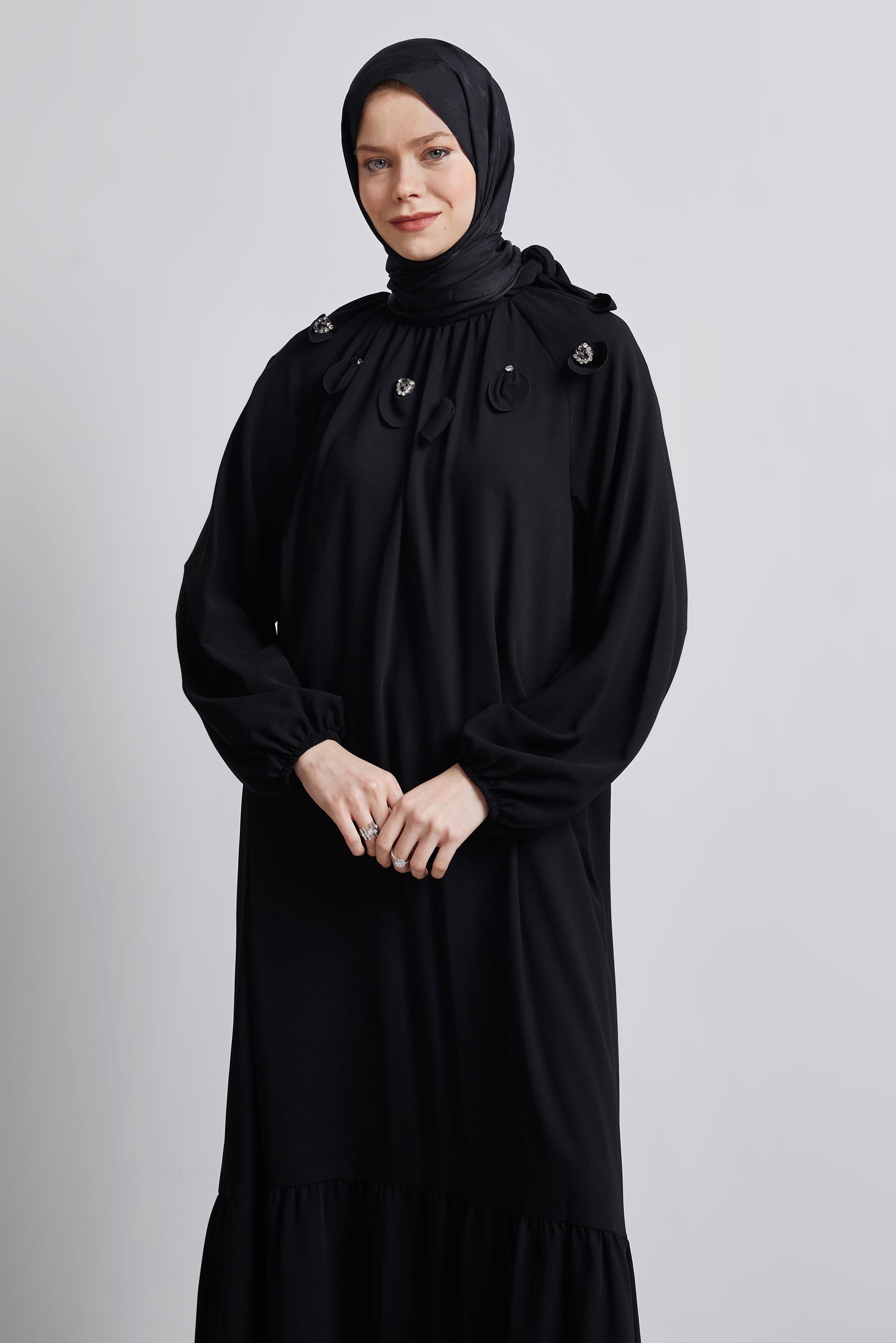 Tesettür giyim SİYAH SALAŞ ELBİSE 44675