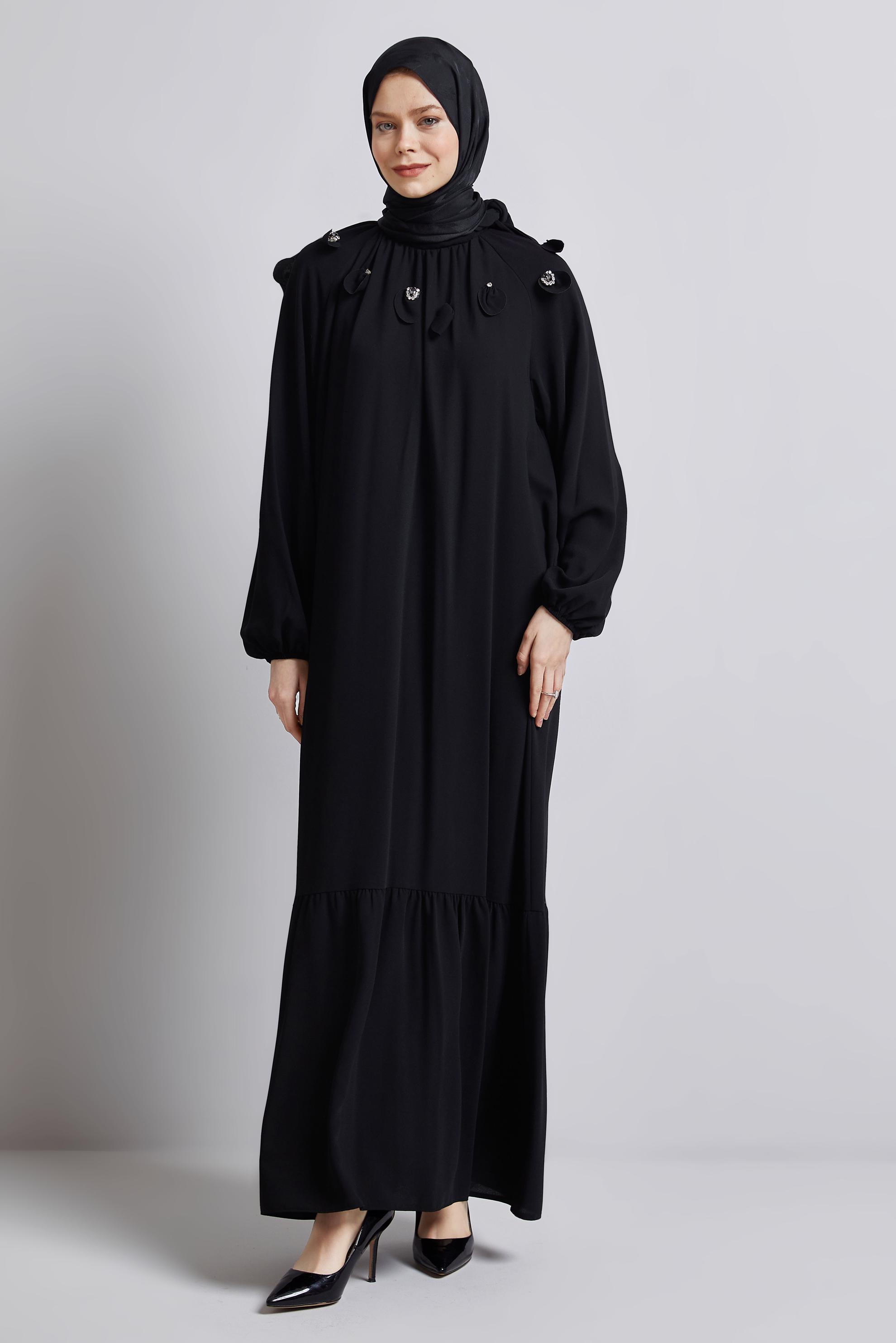 Tesettür giyim SİYAH SALAŞ ELBİSE 44675