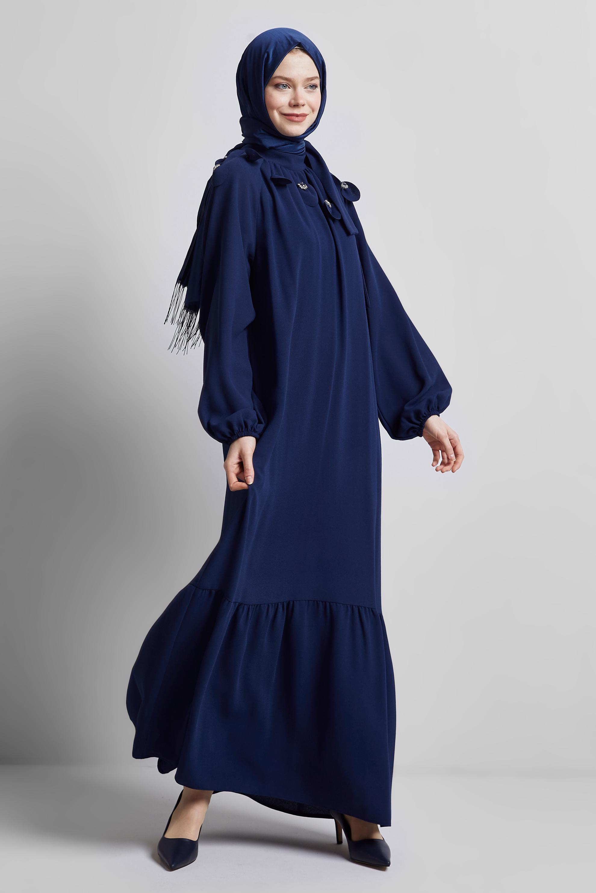 Tesettür giyim LACİVERT SALAŞ ELBİSE 44675