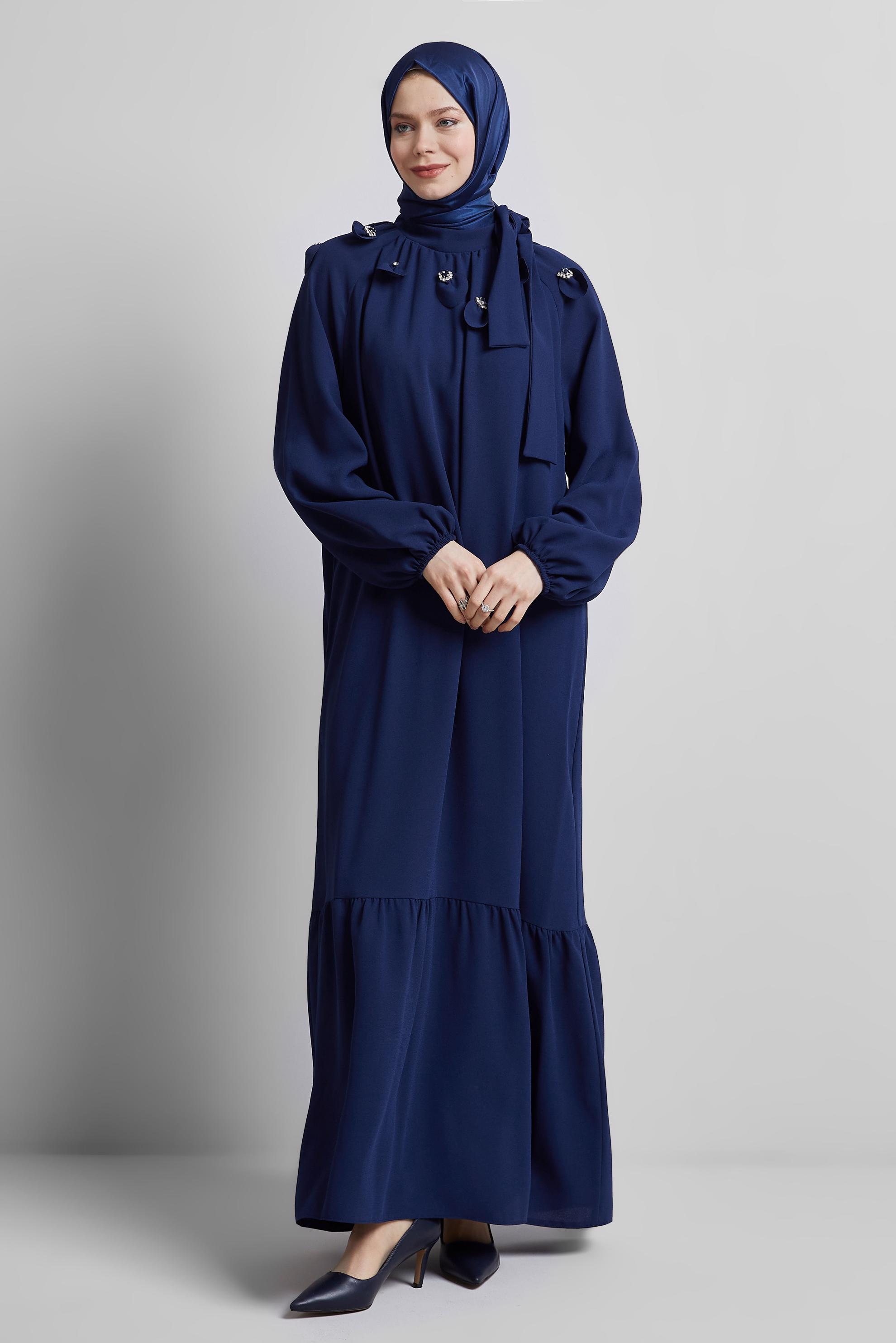 Tesettür giyim LACİVERT SALAŞ ELBİSE 44675