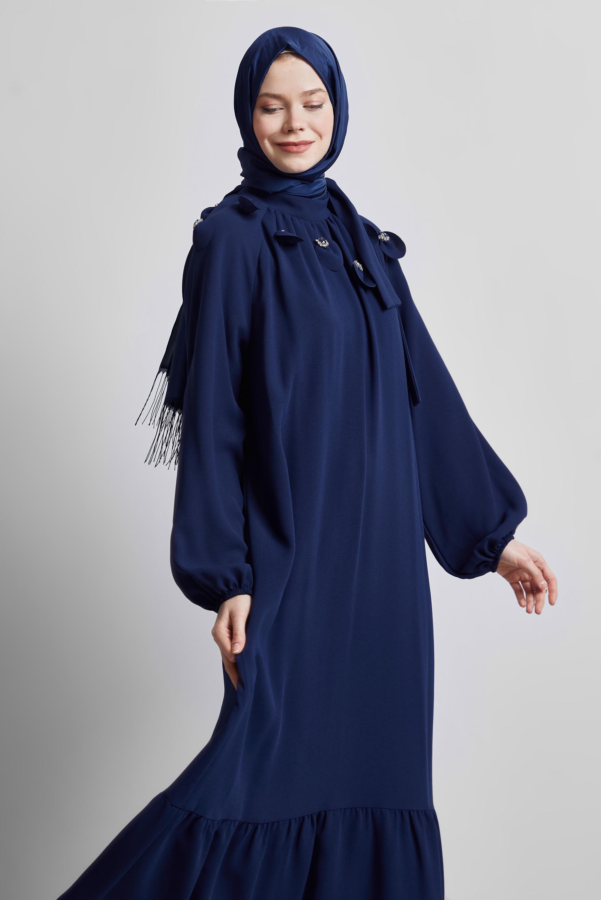 Tesettür giyim LACİVERT SALAŞ ELBİSE 44675