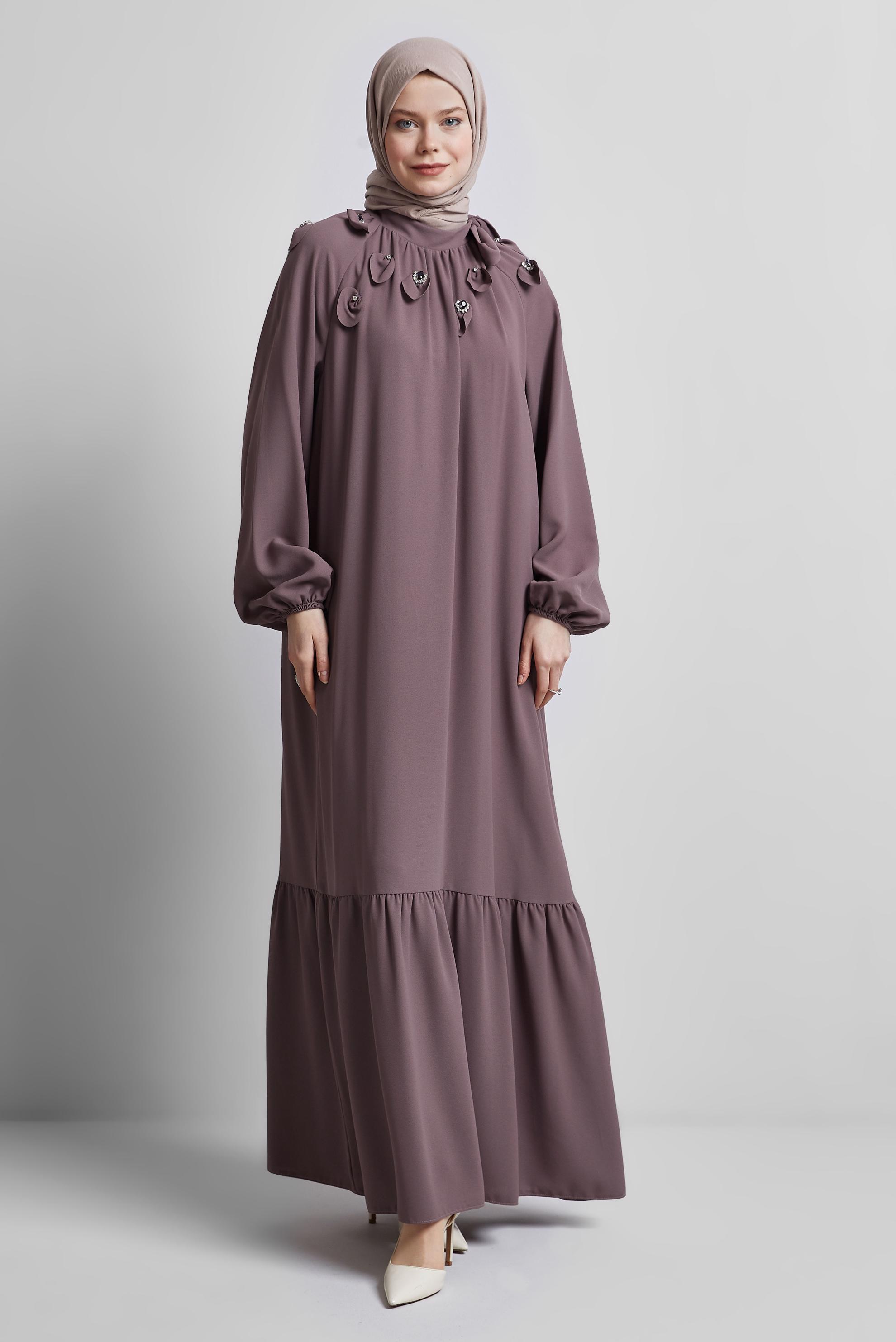 Tesettür giyim PEMBE SALAŞ ELBİSE 44675