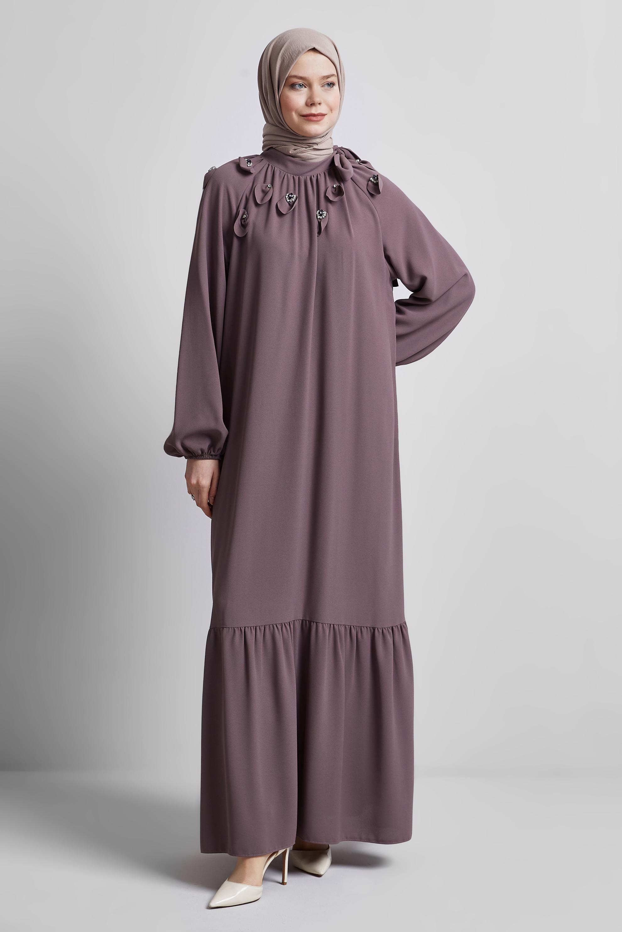Tesettür giyim PEMBE SALAŞ ELBİSE 44675